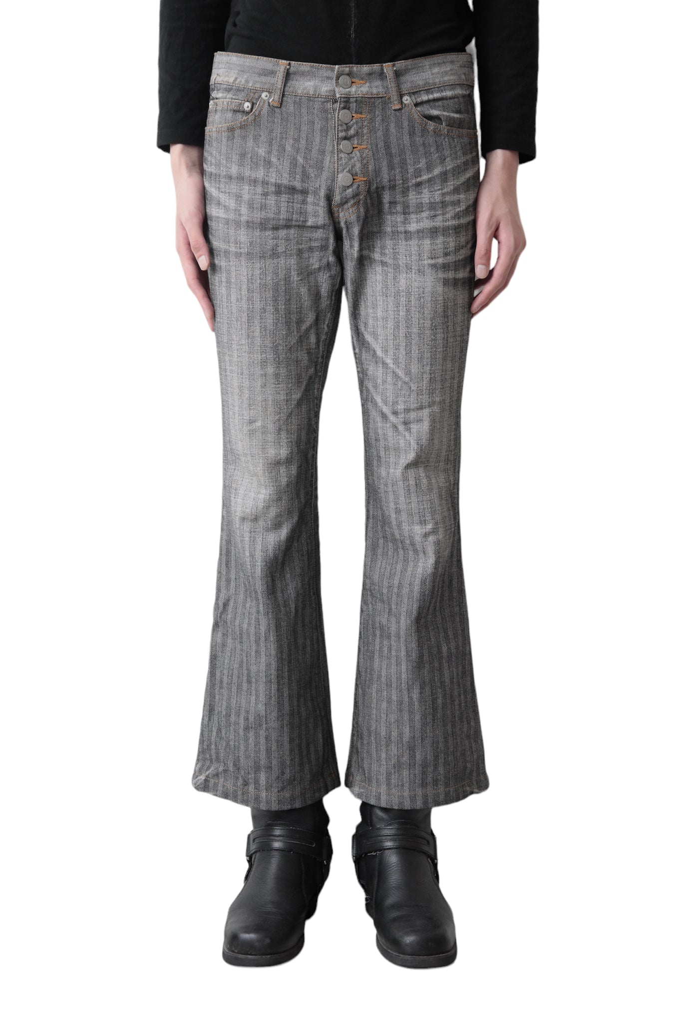 TORNADO MART STRIPE BELL BOTTOM DENIM PANTS