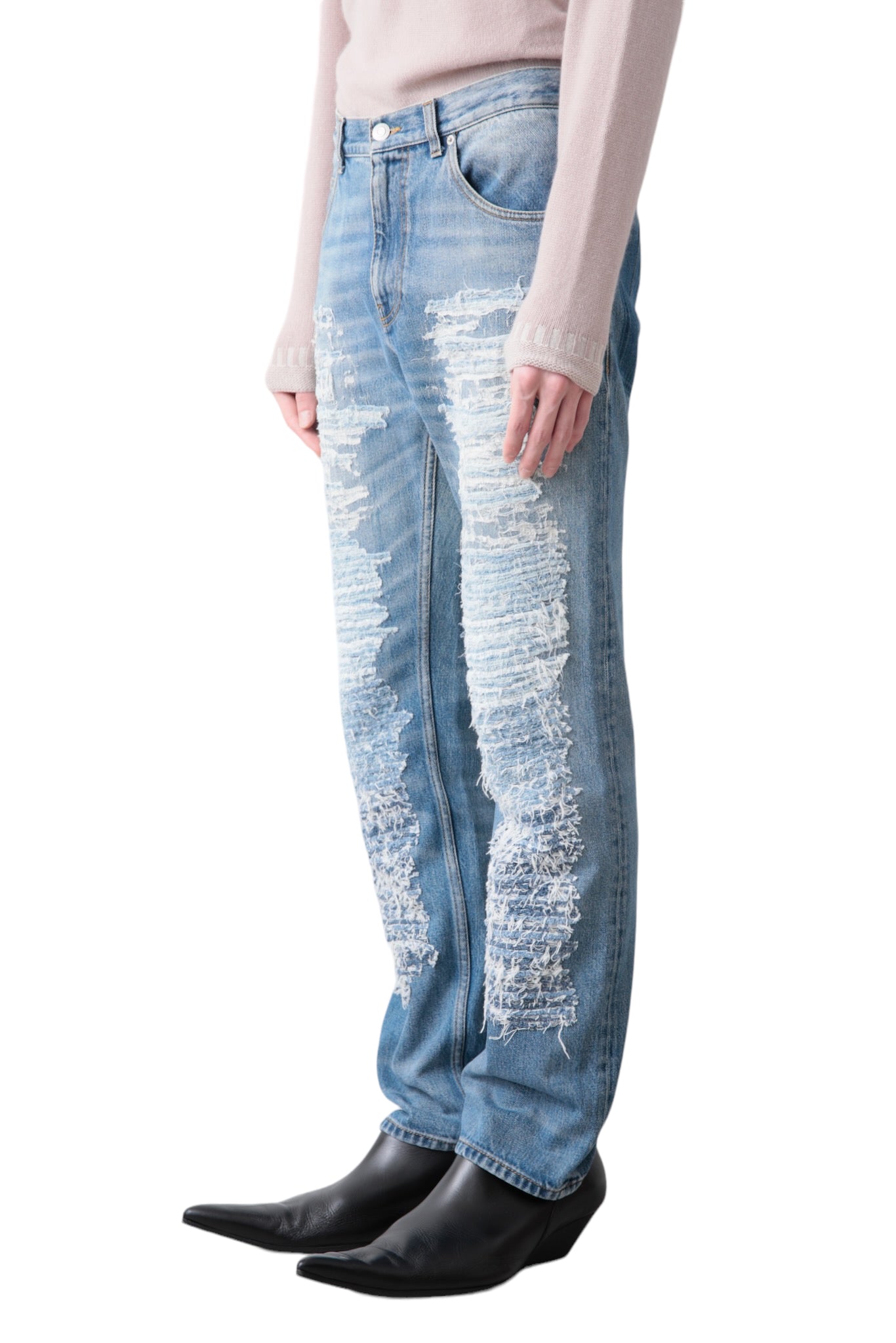 ALEXANDER MCQUEEN CRUSHED STRAIGHT DENIM PANTS