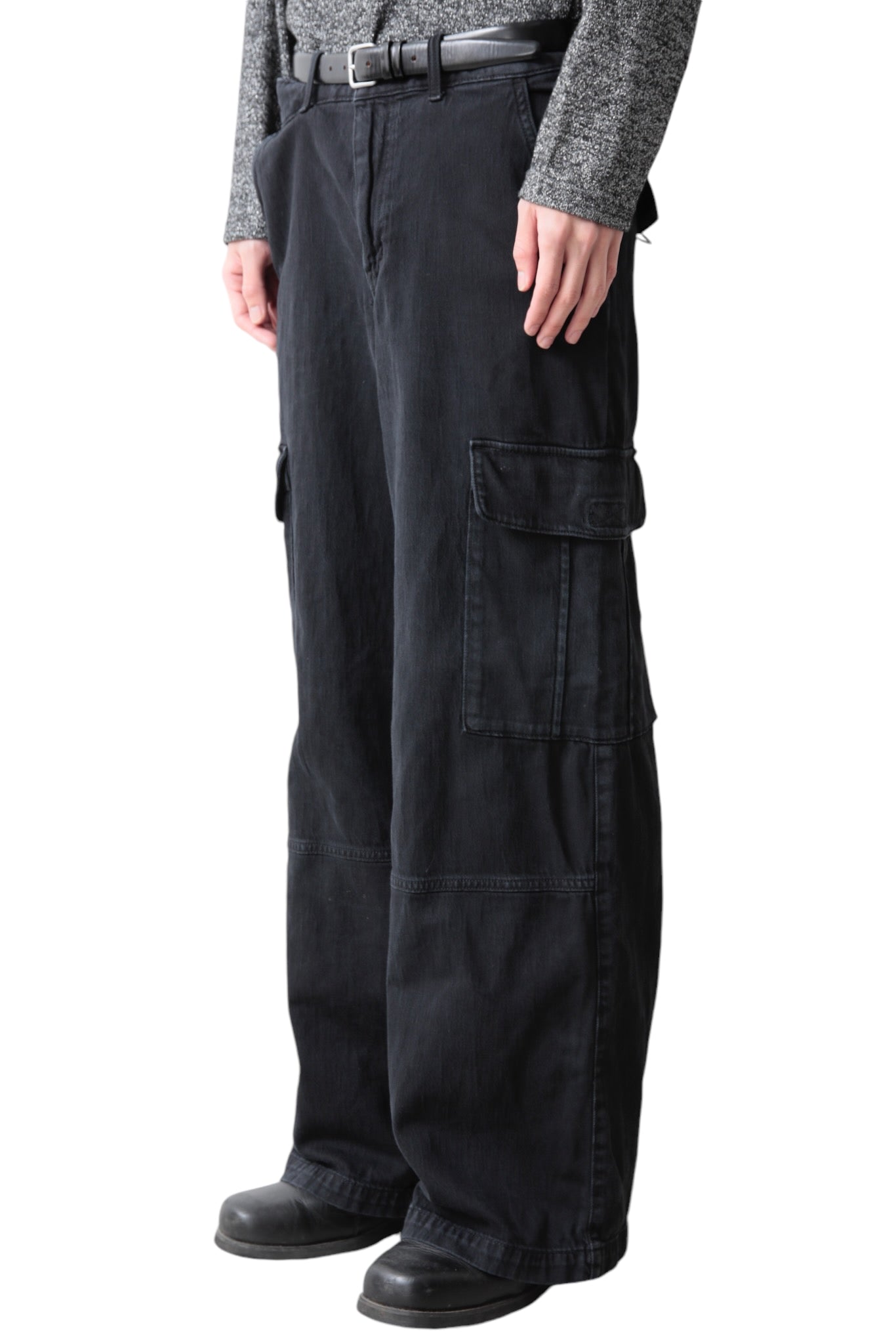 BLACK BAGGY CARGO DENIM PANTS