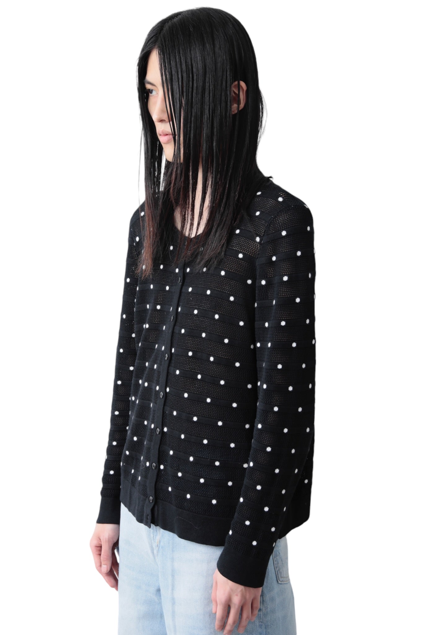 BORDER DOT CREW NECK CARDIGAN