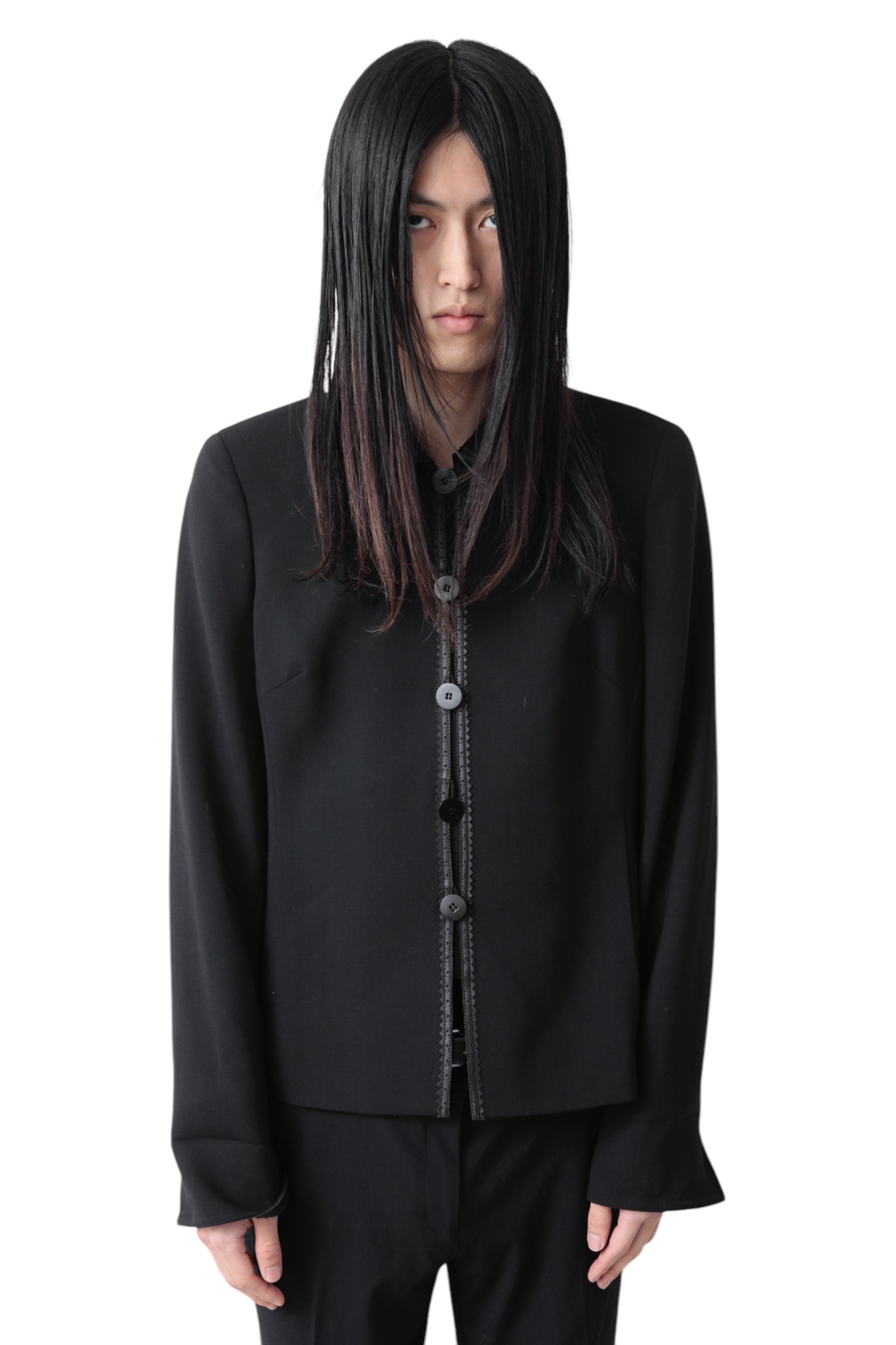 LEATHER EMBROIDERY BUTTON UP BLOUSON