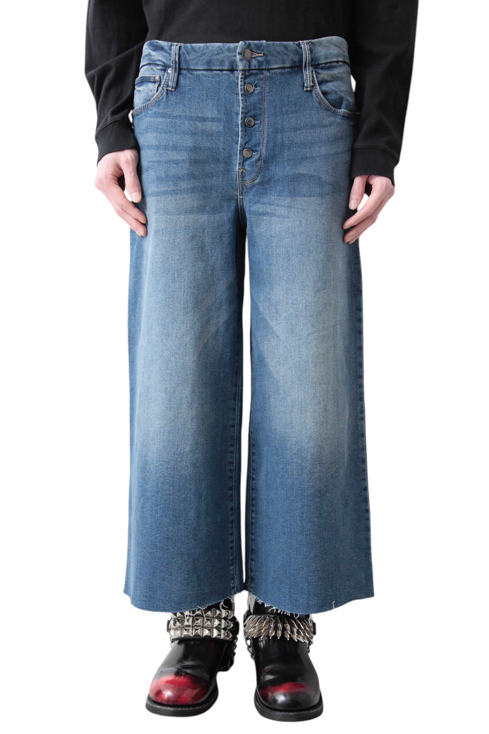 CROPPED BLUE BAGGY DENIM PANTS