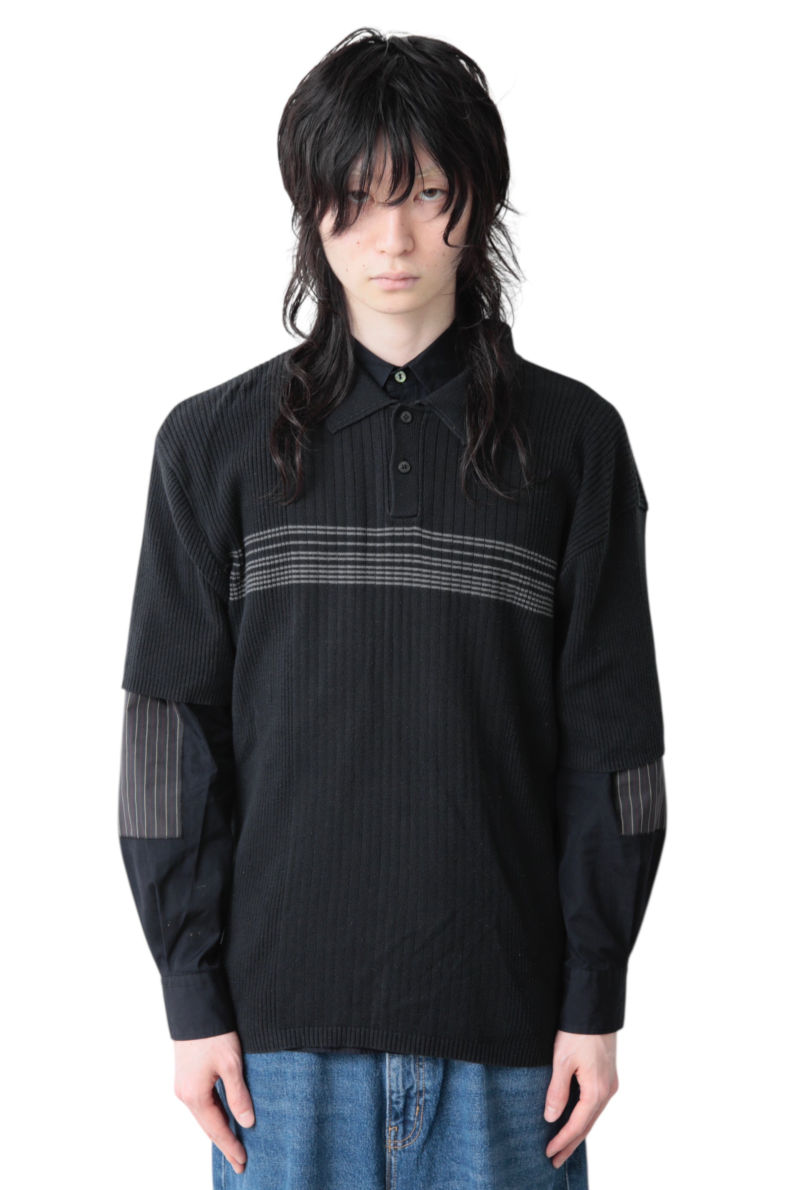FRONT BORDER KNIT POLO SHIRT