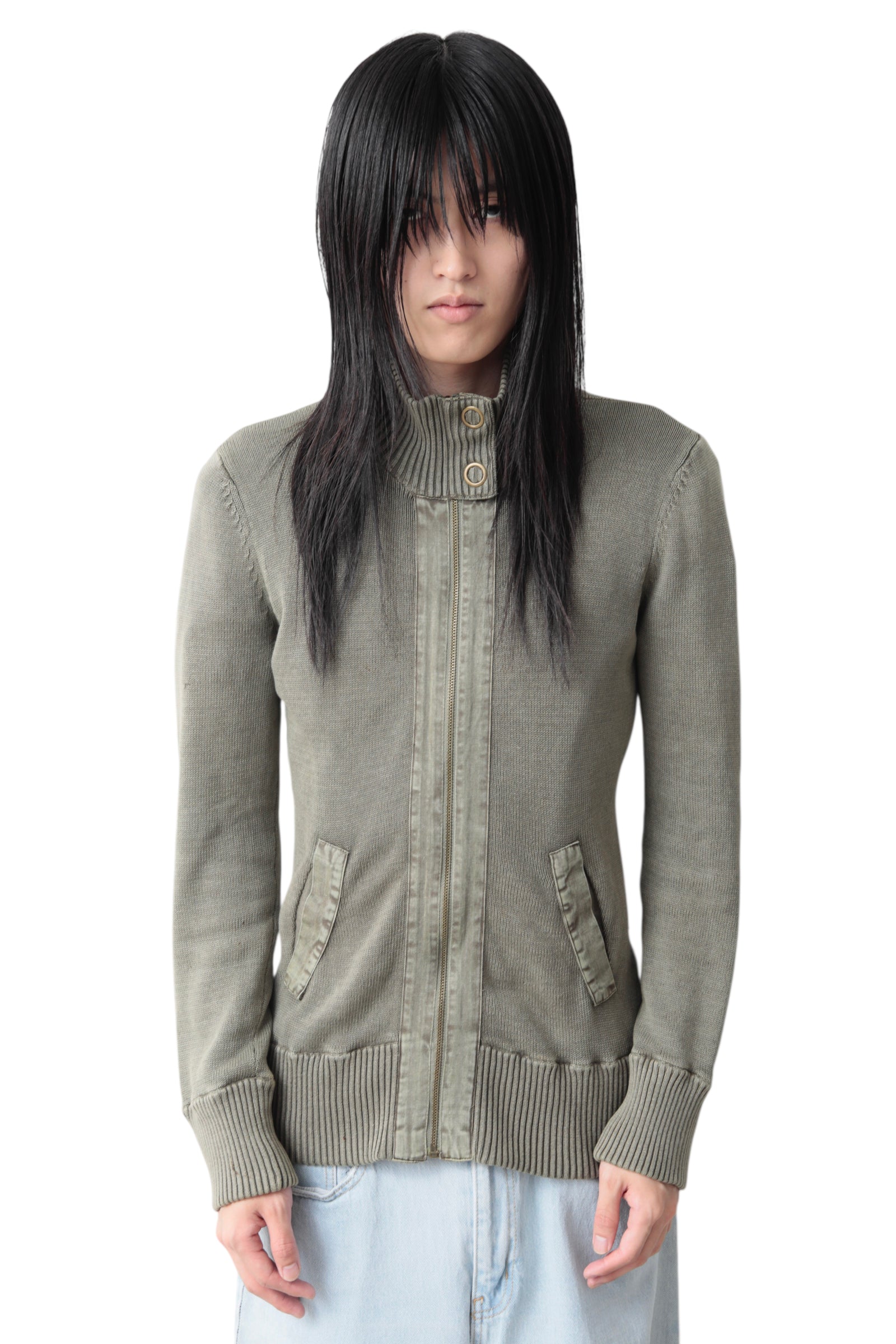 STAND COLLAR ZIP UP SWEATER