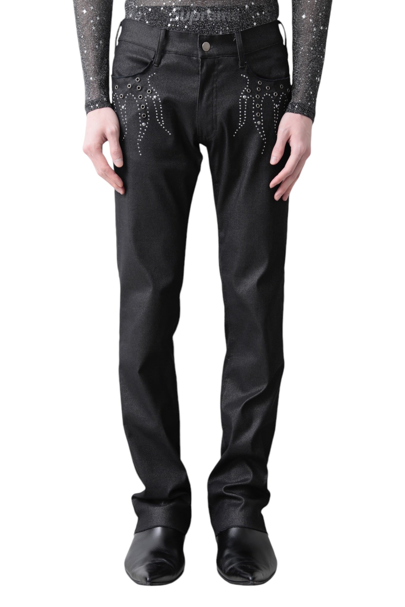 DECORATIVE BLACK STRAIGHT PANTS