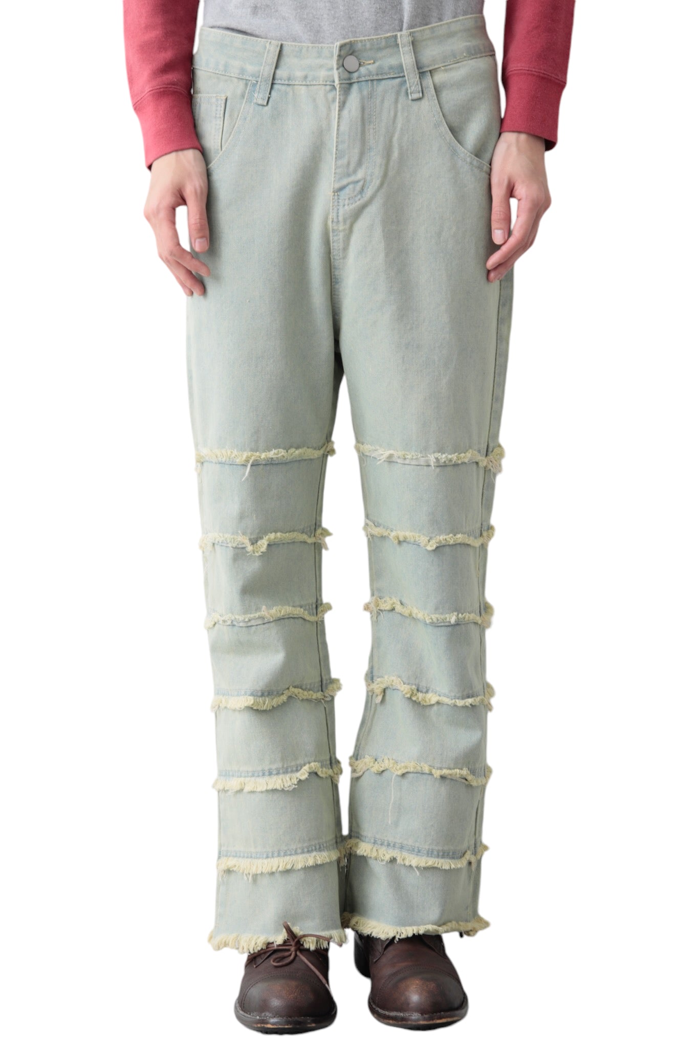 FADE BLUE FRINGE DENIM PANTS