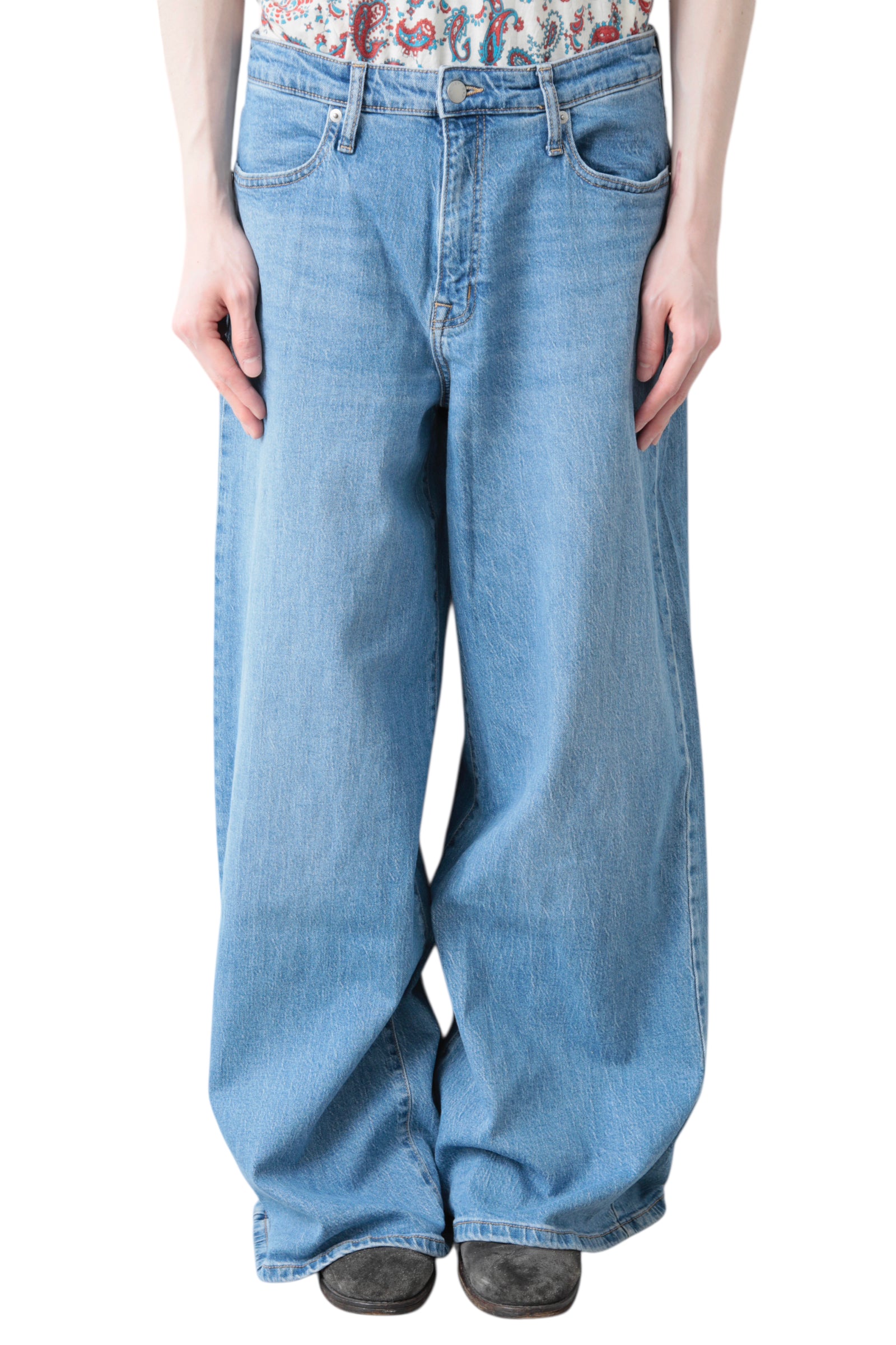 WASHED BLUE BAGGY DENIM PANTS