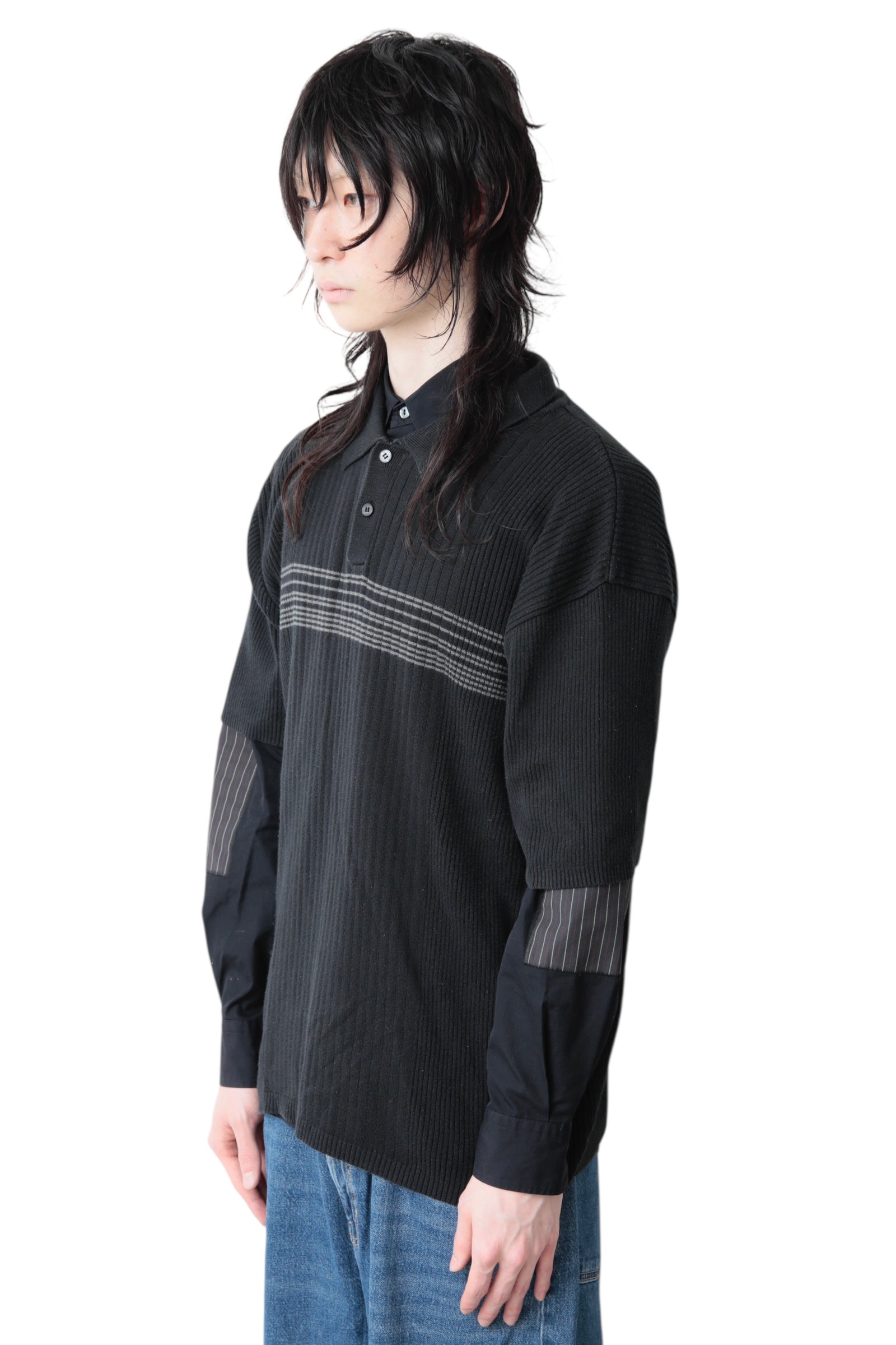 FRONT BORDER KNIT POLO SHIRT
