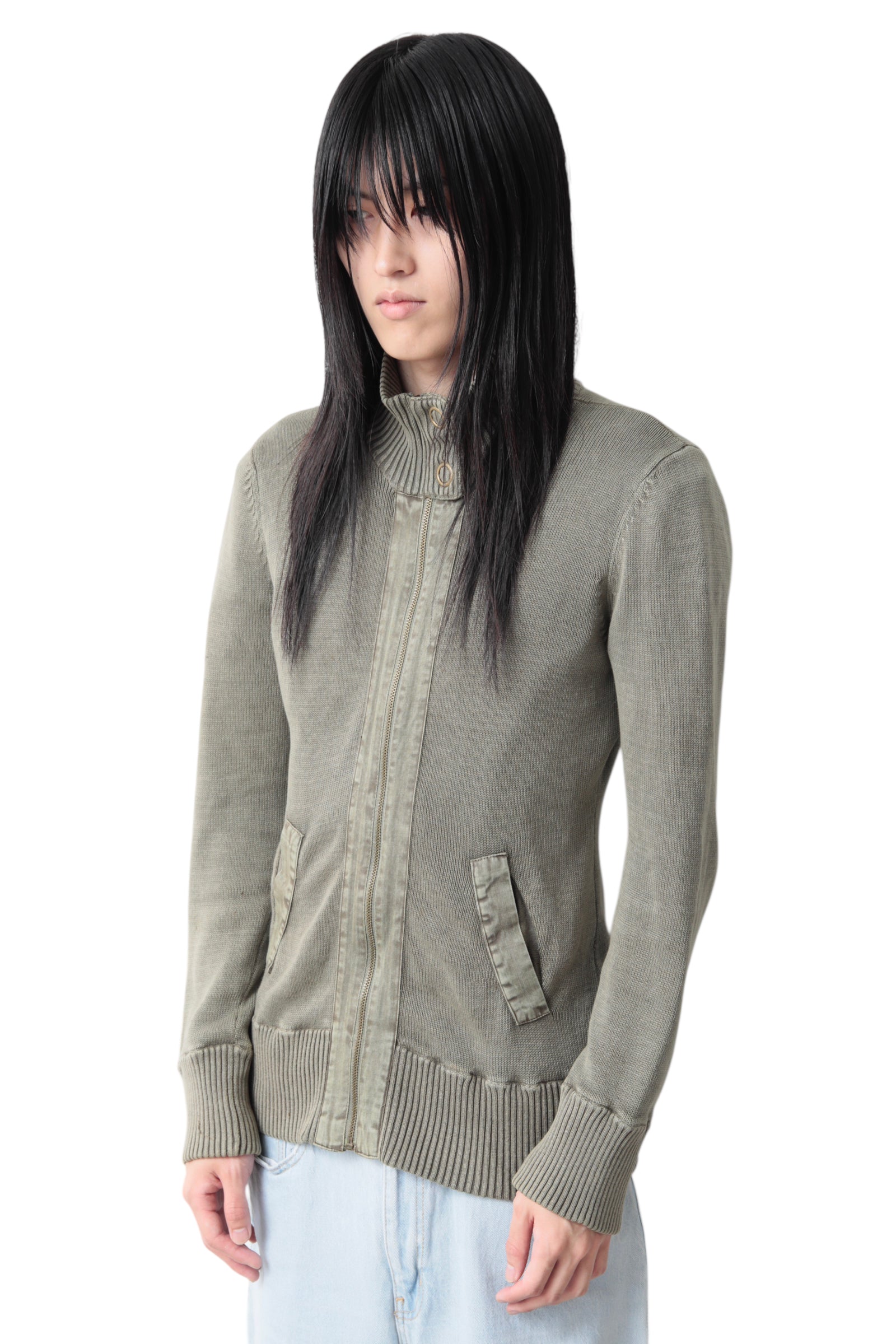 STAND COLLAR ZIP UP SWEATER
