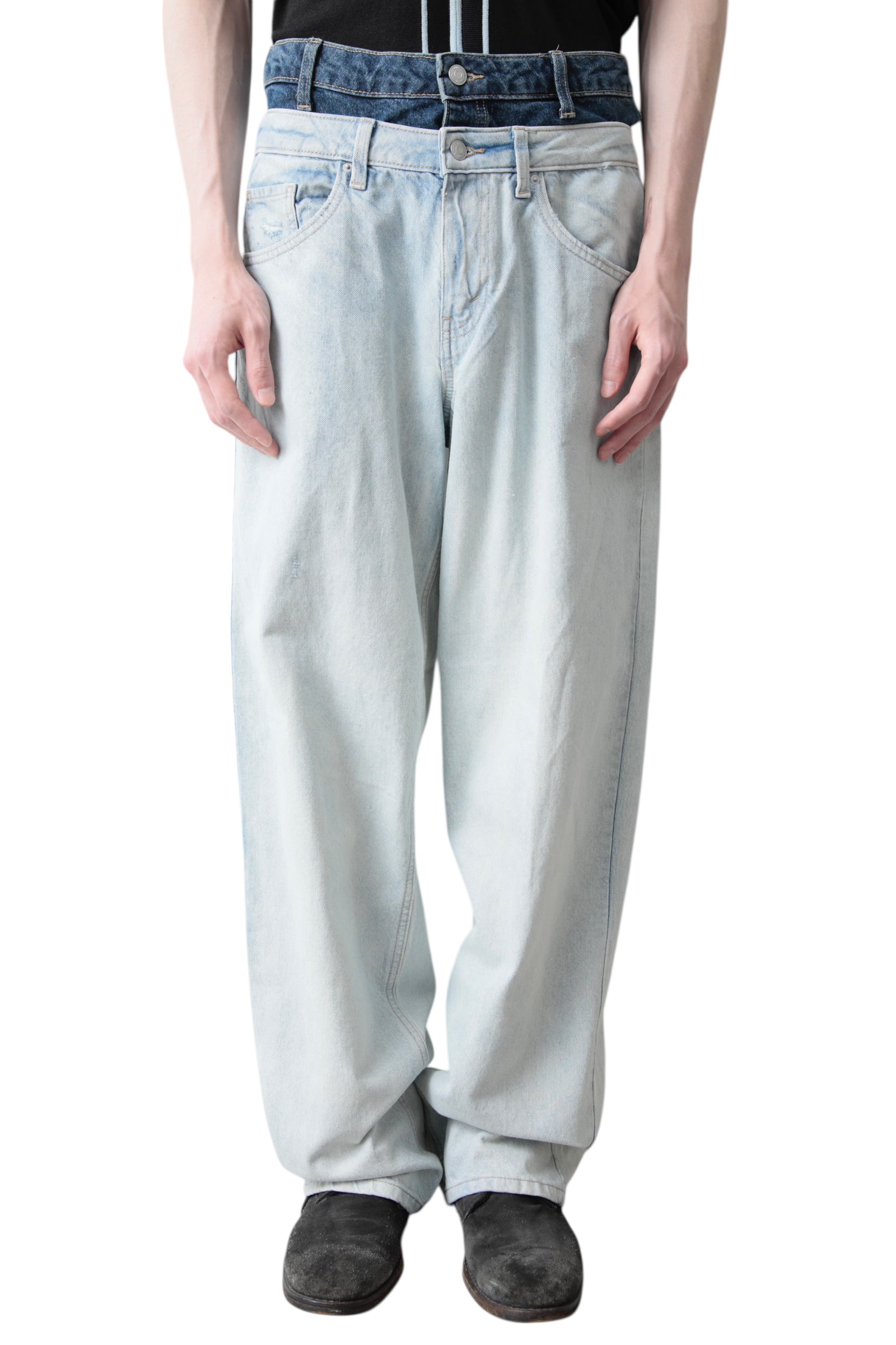 DOUBLE WAIST DENIM PANTS
