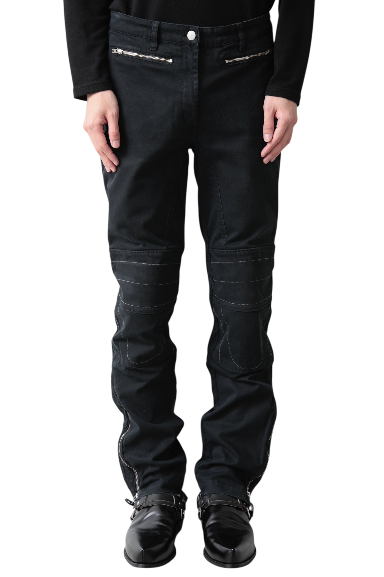 SIDE ZIP KNEE PATCH STRAIGHT PANTS