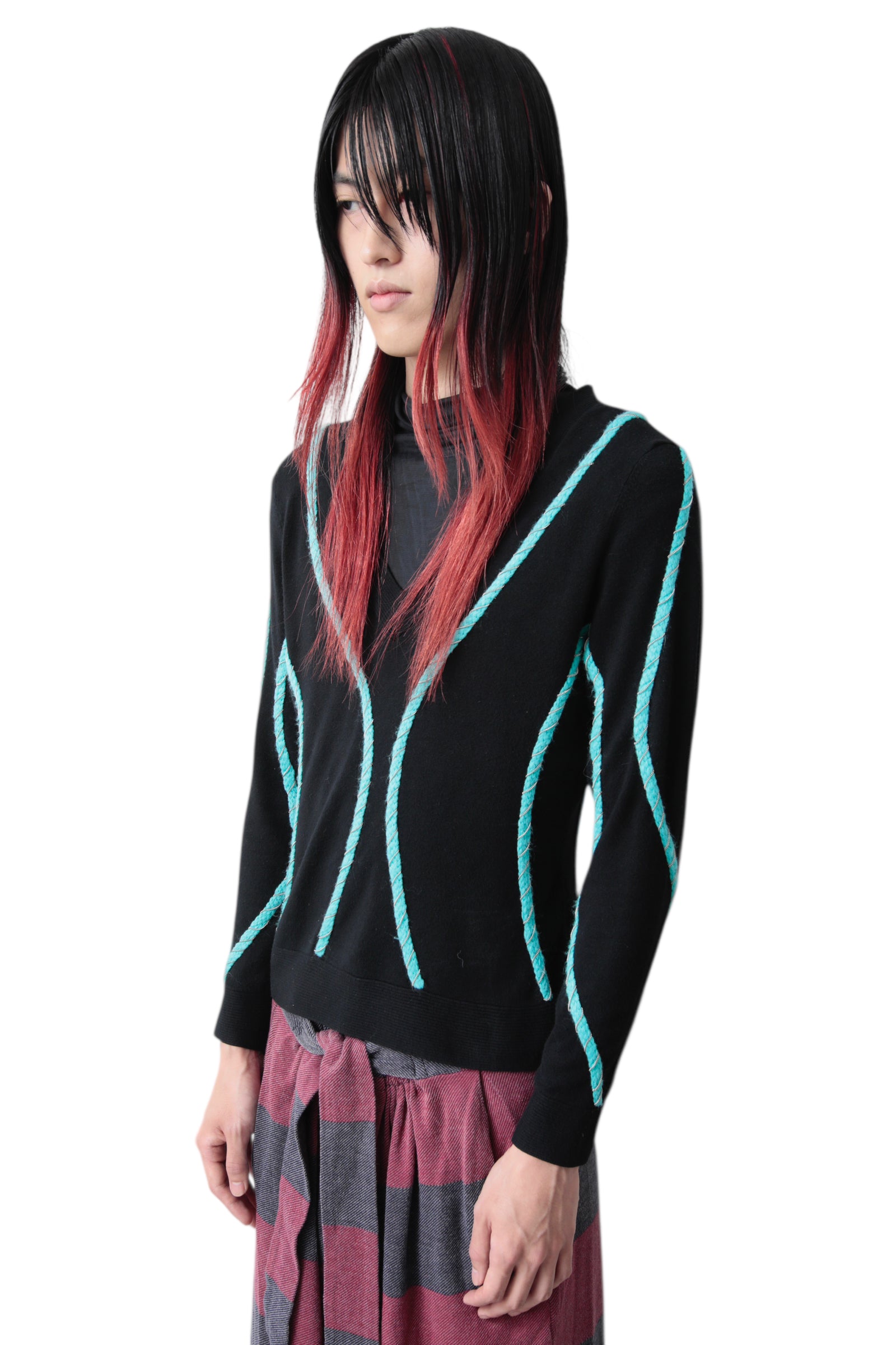 CABLE CHAIN V-NECK SWEATER