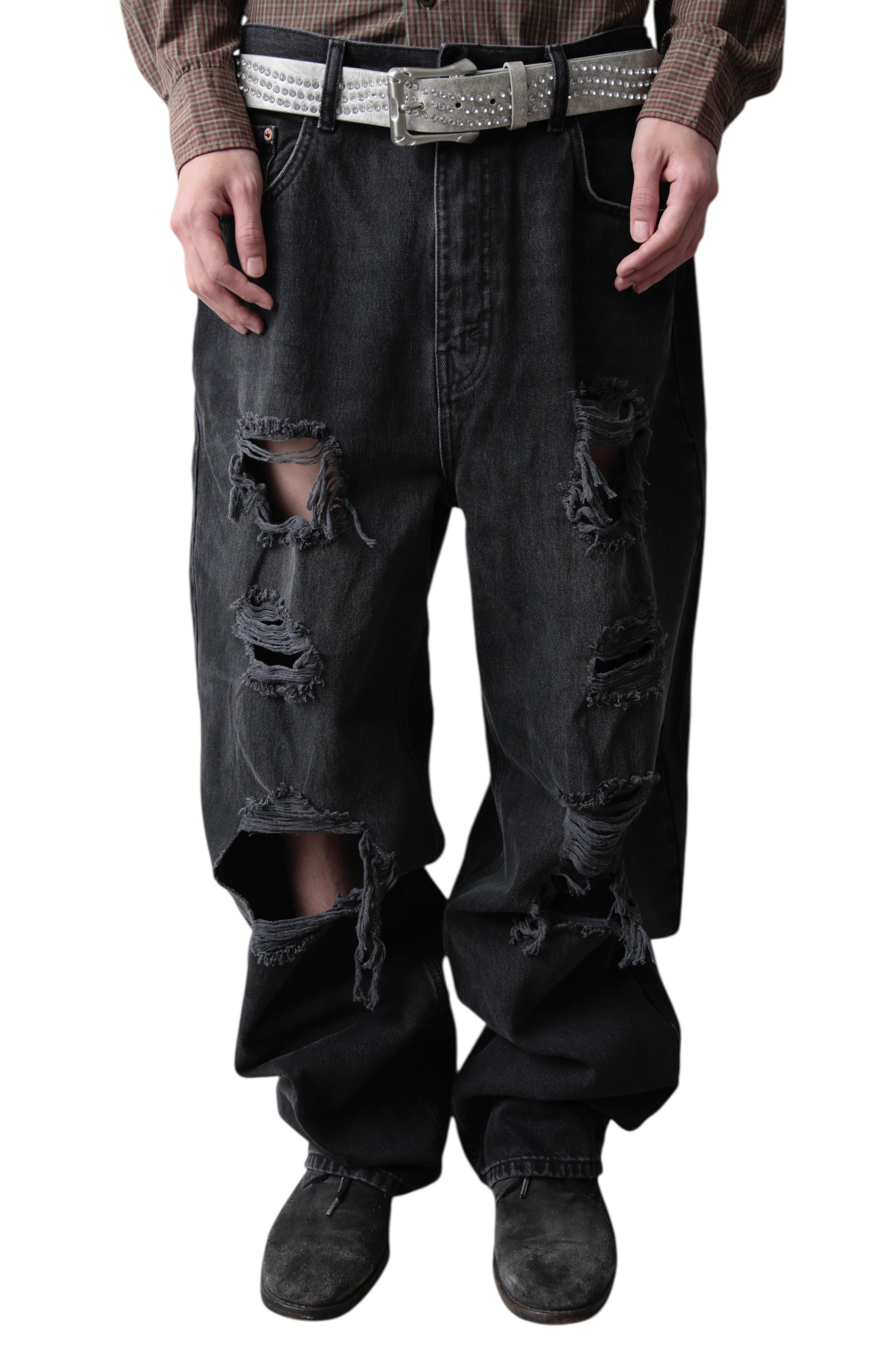 HARD CRUSHED BAGGY DENIM PANTS