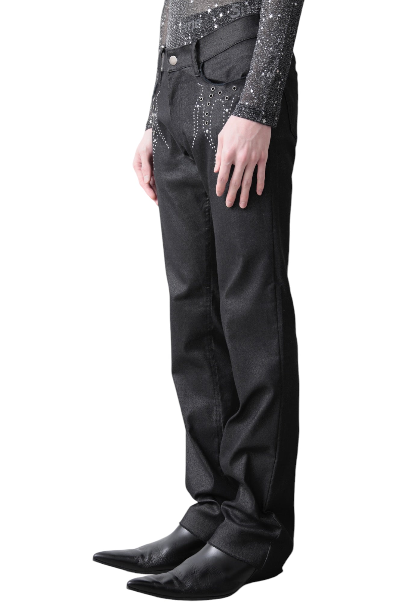 DECORATIVE BLACK STRAIGHT PANTS