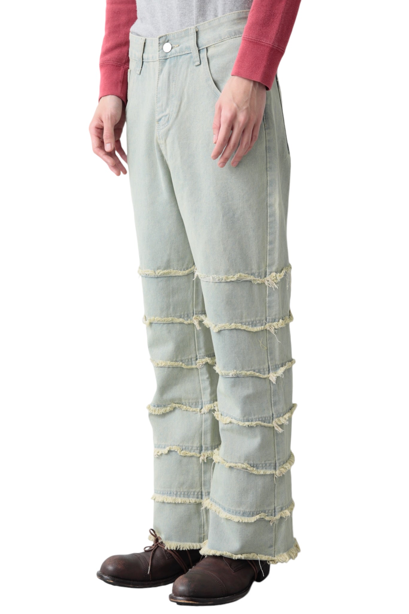 FADE BLUE FRINGE DENIM PANTS