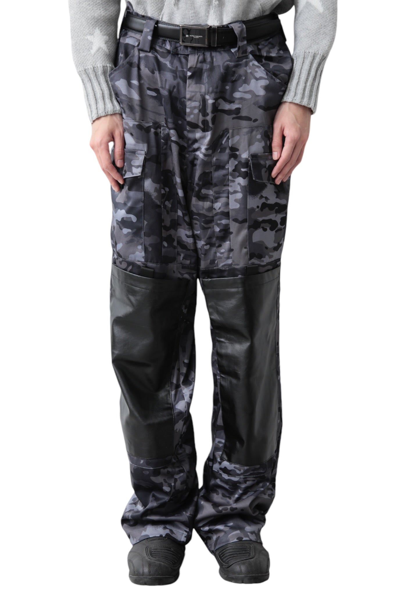 LEATHER PATCHWORK CAMO PANTS