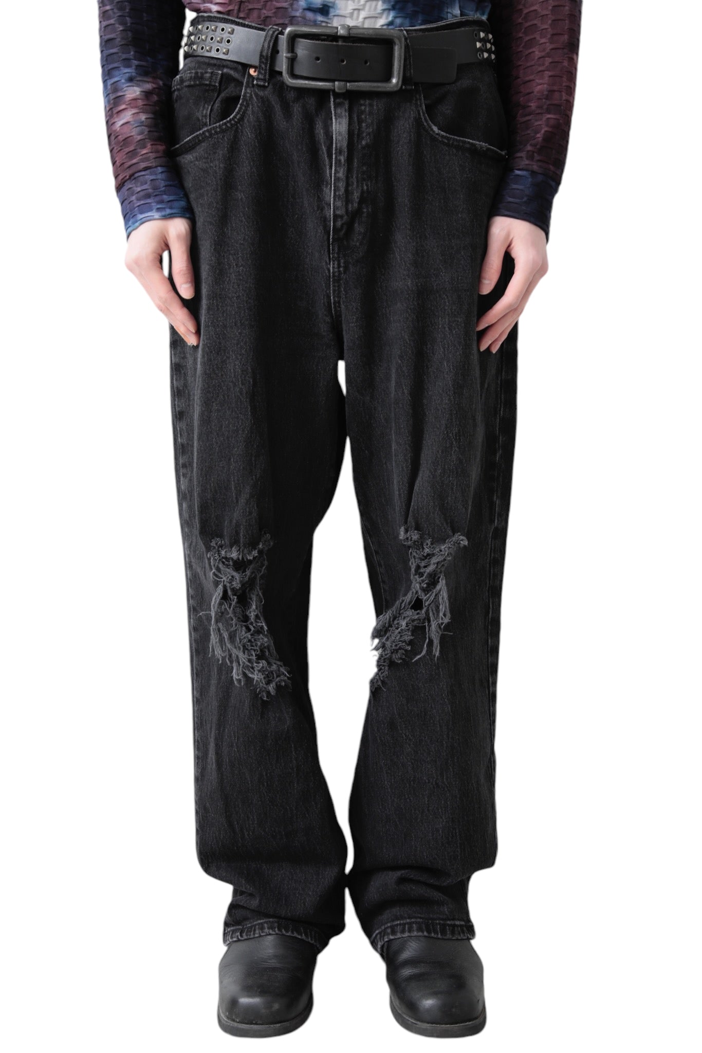 CRASHED BLACK BAGGY DENIM PANTS