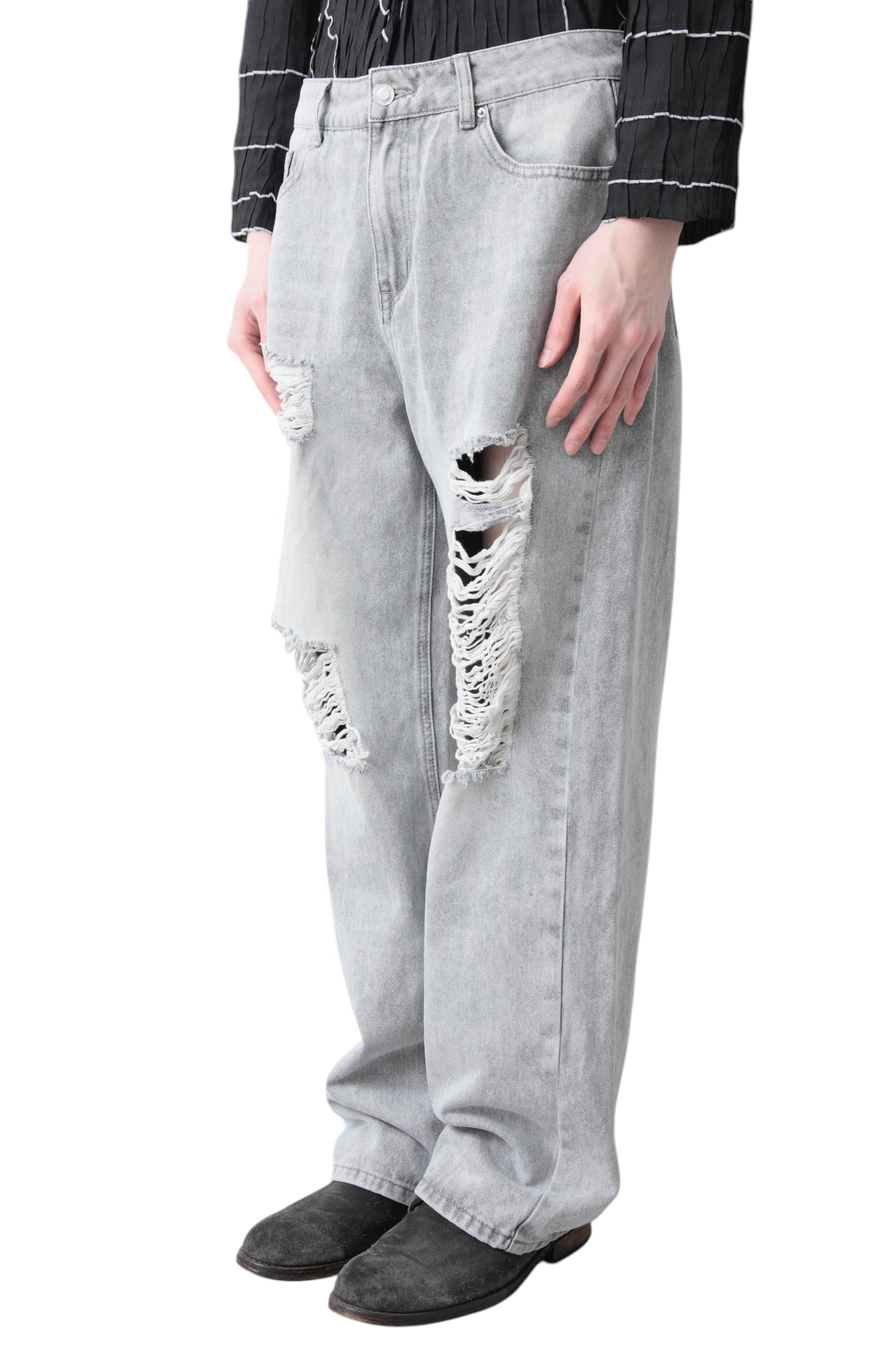 CRUSHED WASHED BAGGY DENIM PANTS