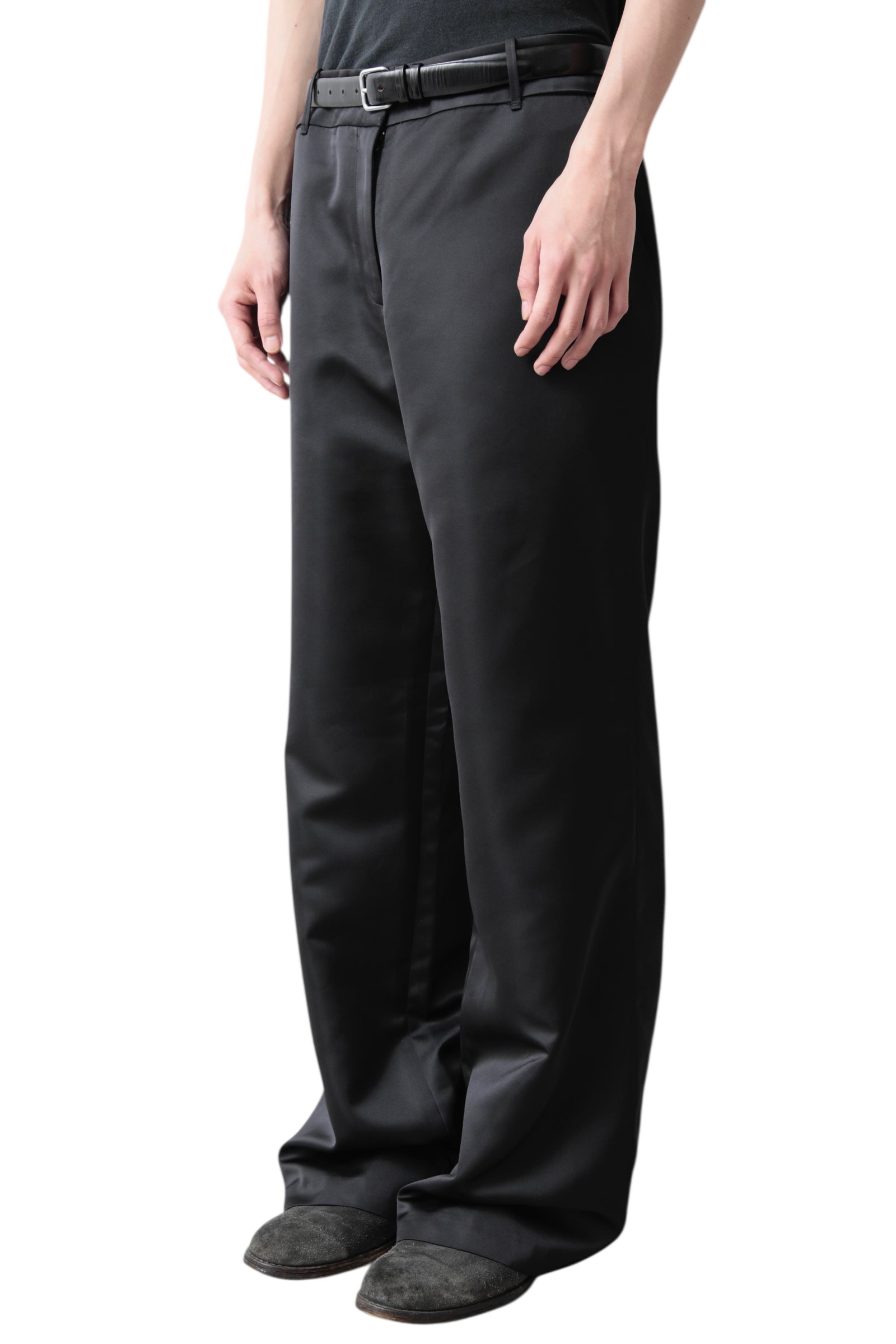 GLOSSY BLACK WIDE SLACKS