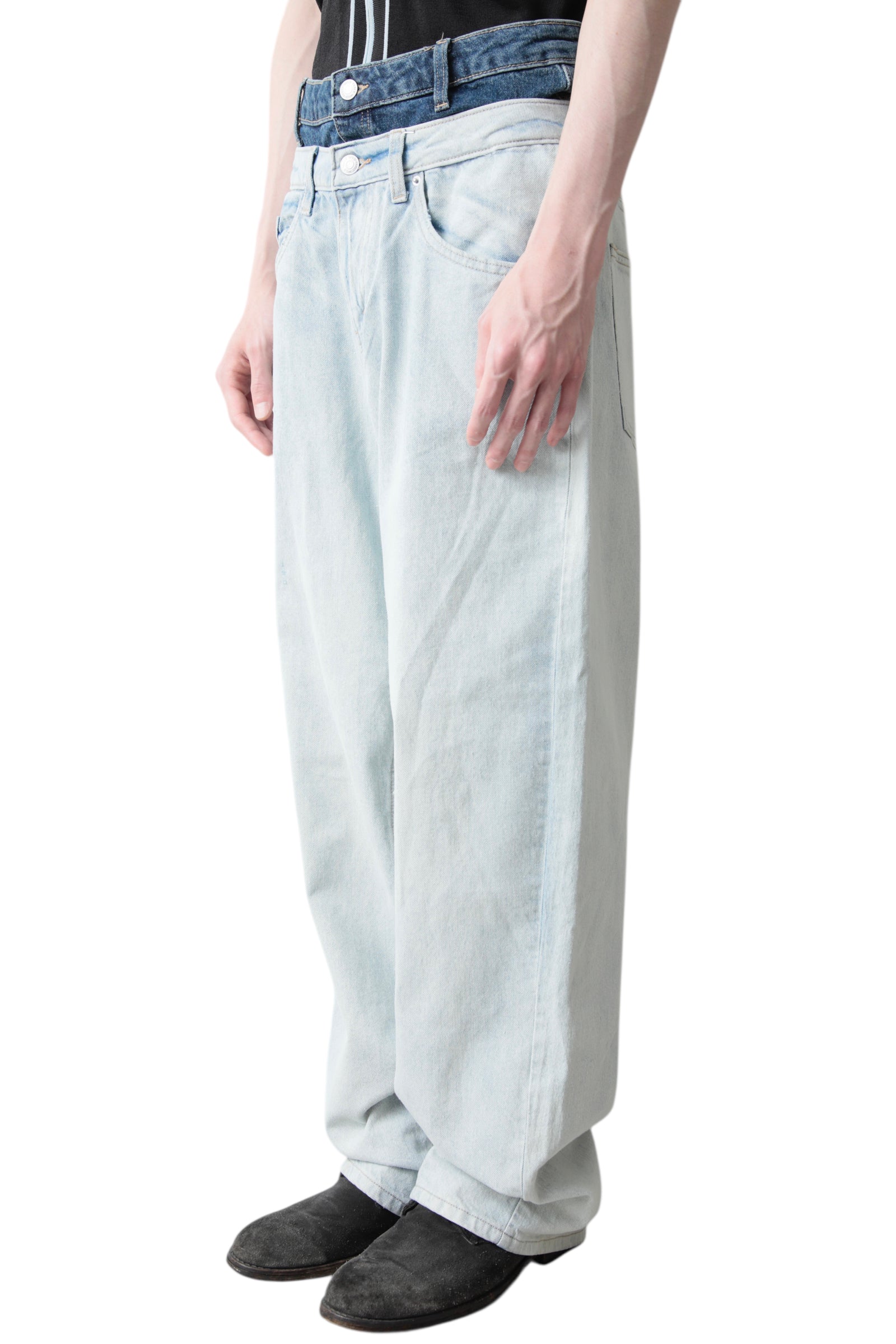 DOUBLE WAIST DENIM PANTS