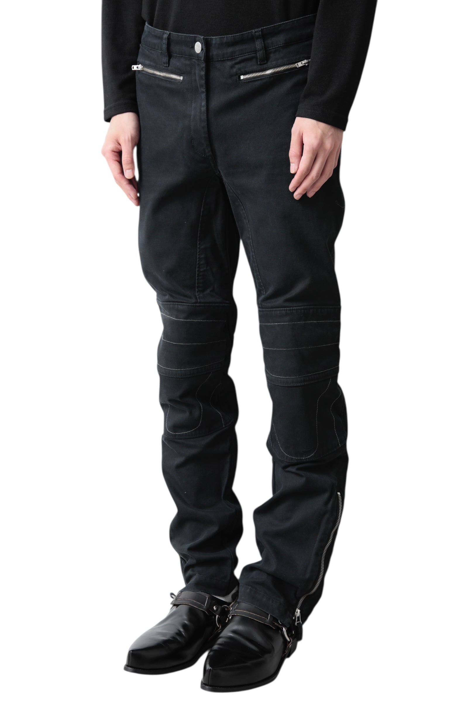 SIDE ZIP KNEE PATCH STRAIGHT PANTS
