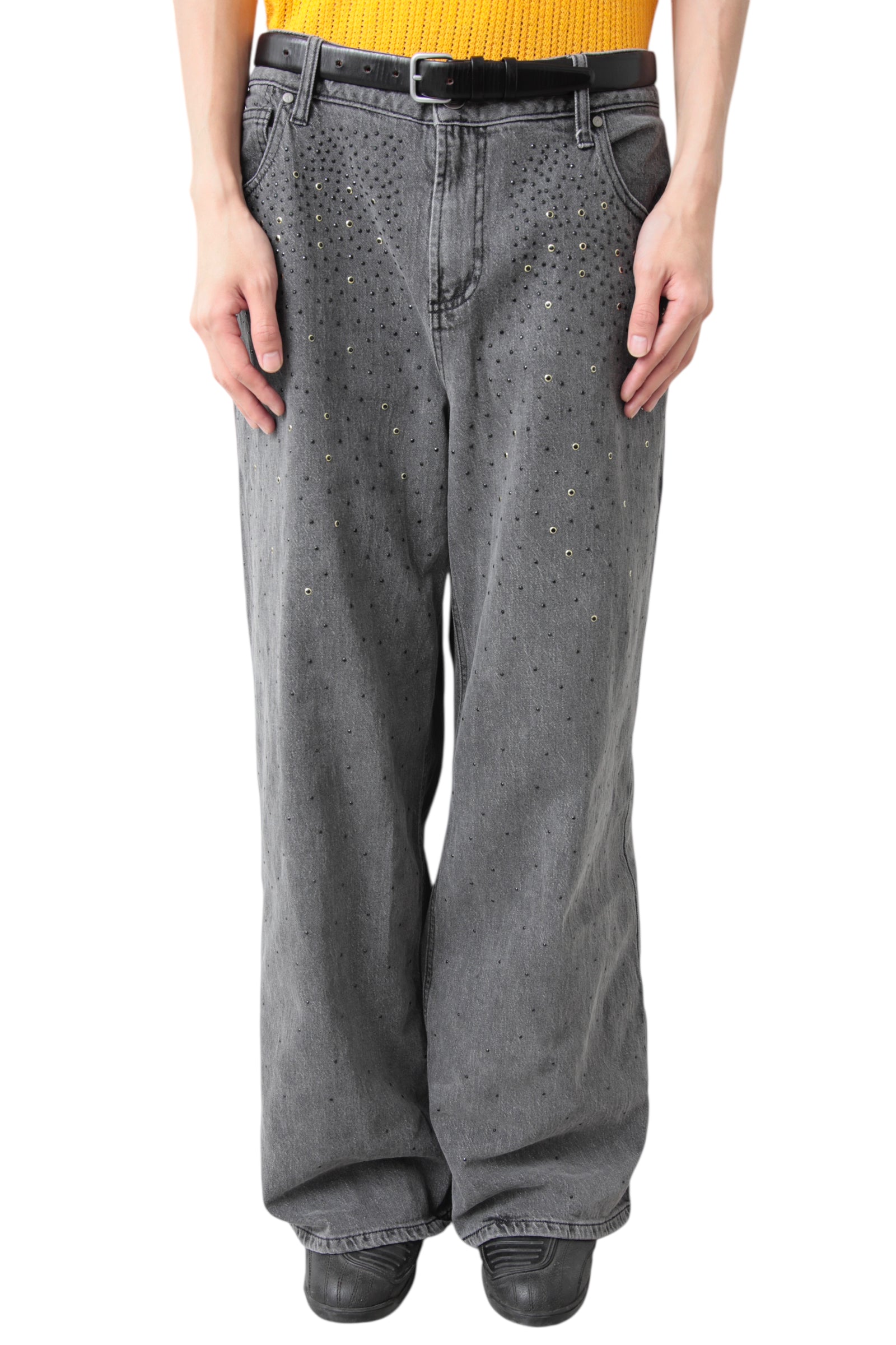 RHINESTONE BLACK BAGGY DENIM PANTS