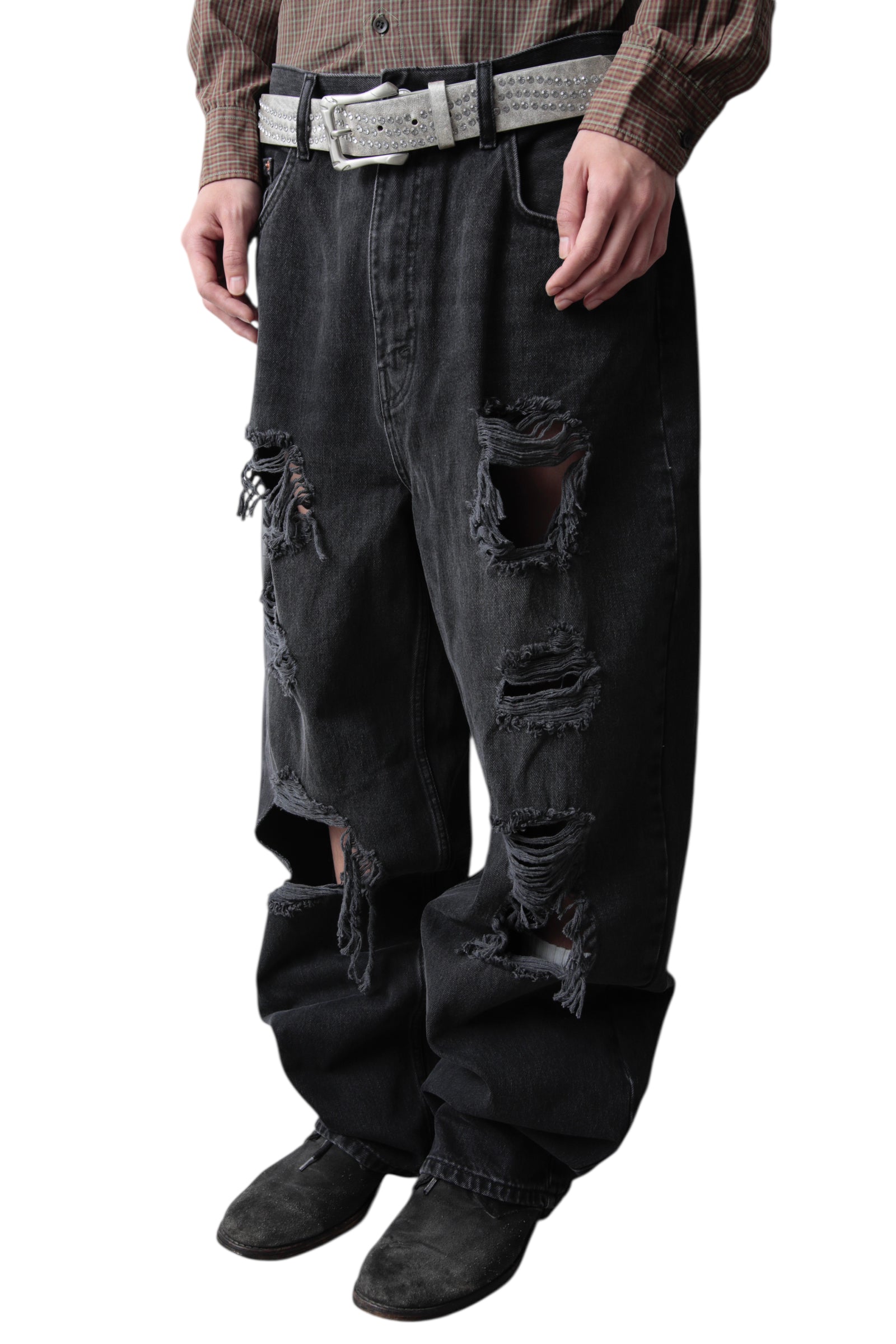 HARD CRUSHED BAGGY DENIM PANTS
