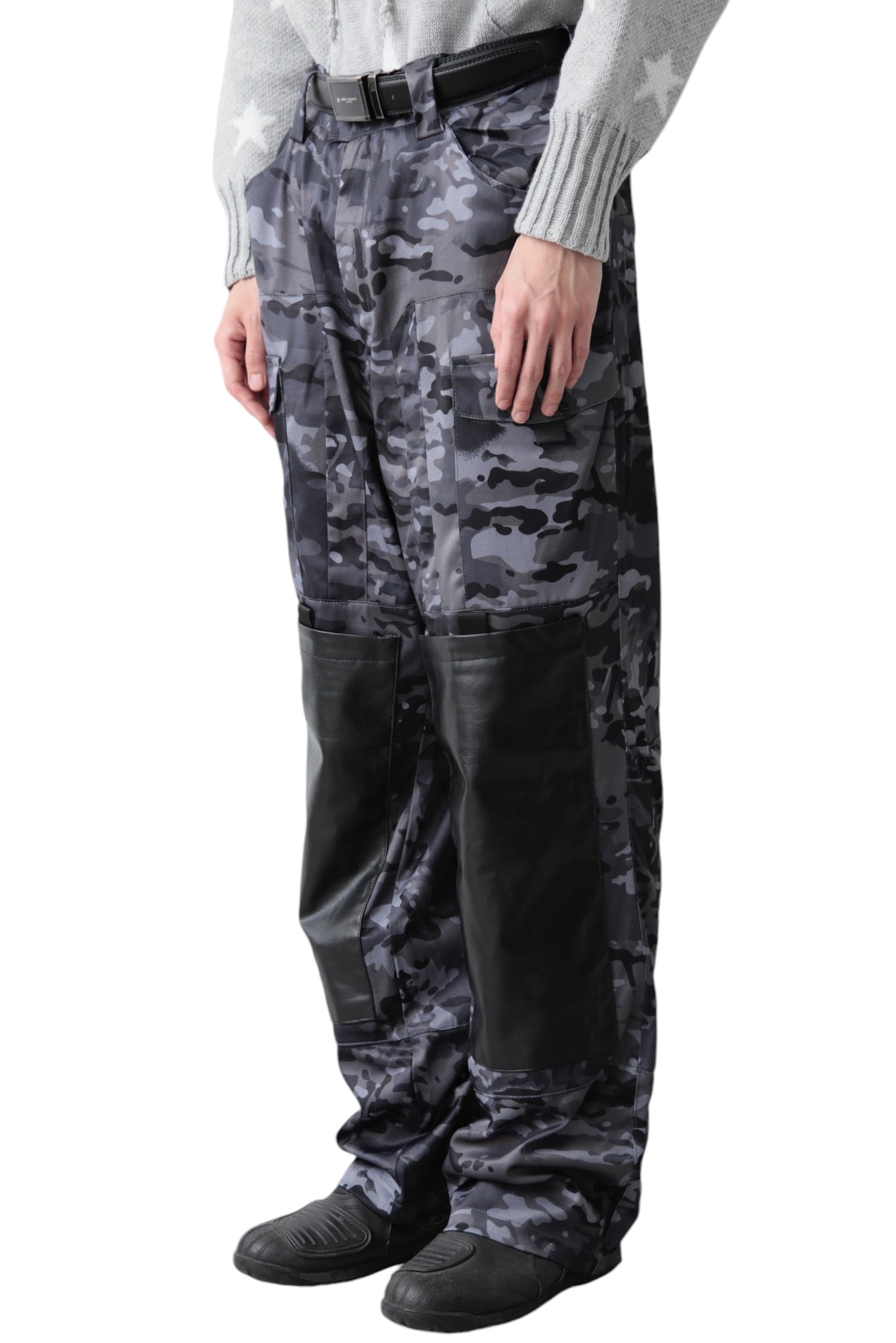 LEATHER PATCHWORK CAMO PANTS