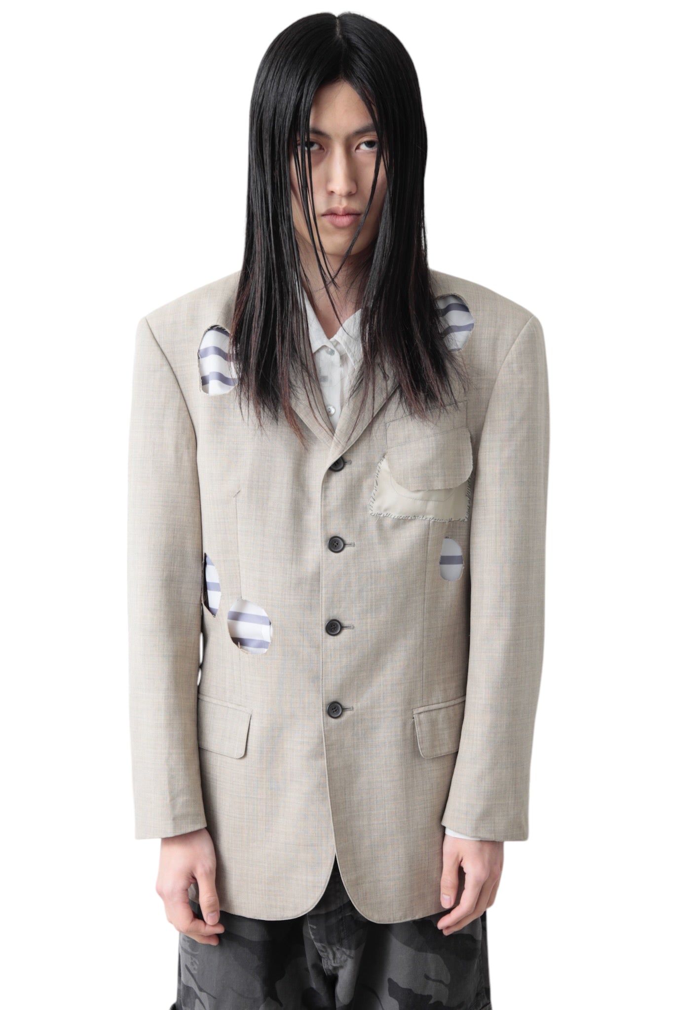 JEAN PAUL GAULTIER HOMME HOLE LAYERED TAILORED JACKET