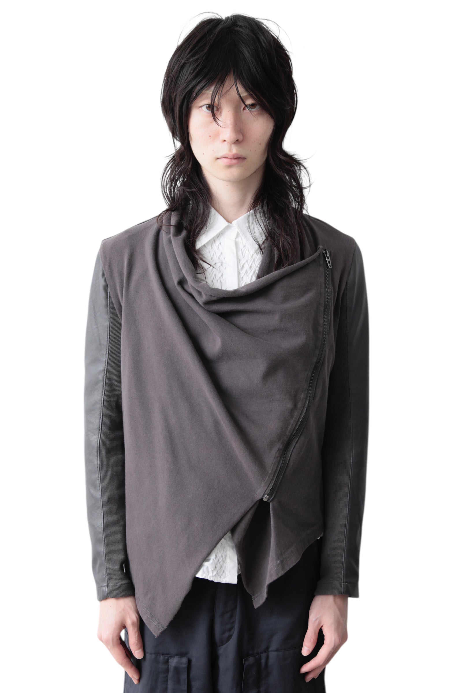 Draped Switching Zip Blouse