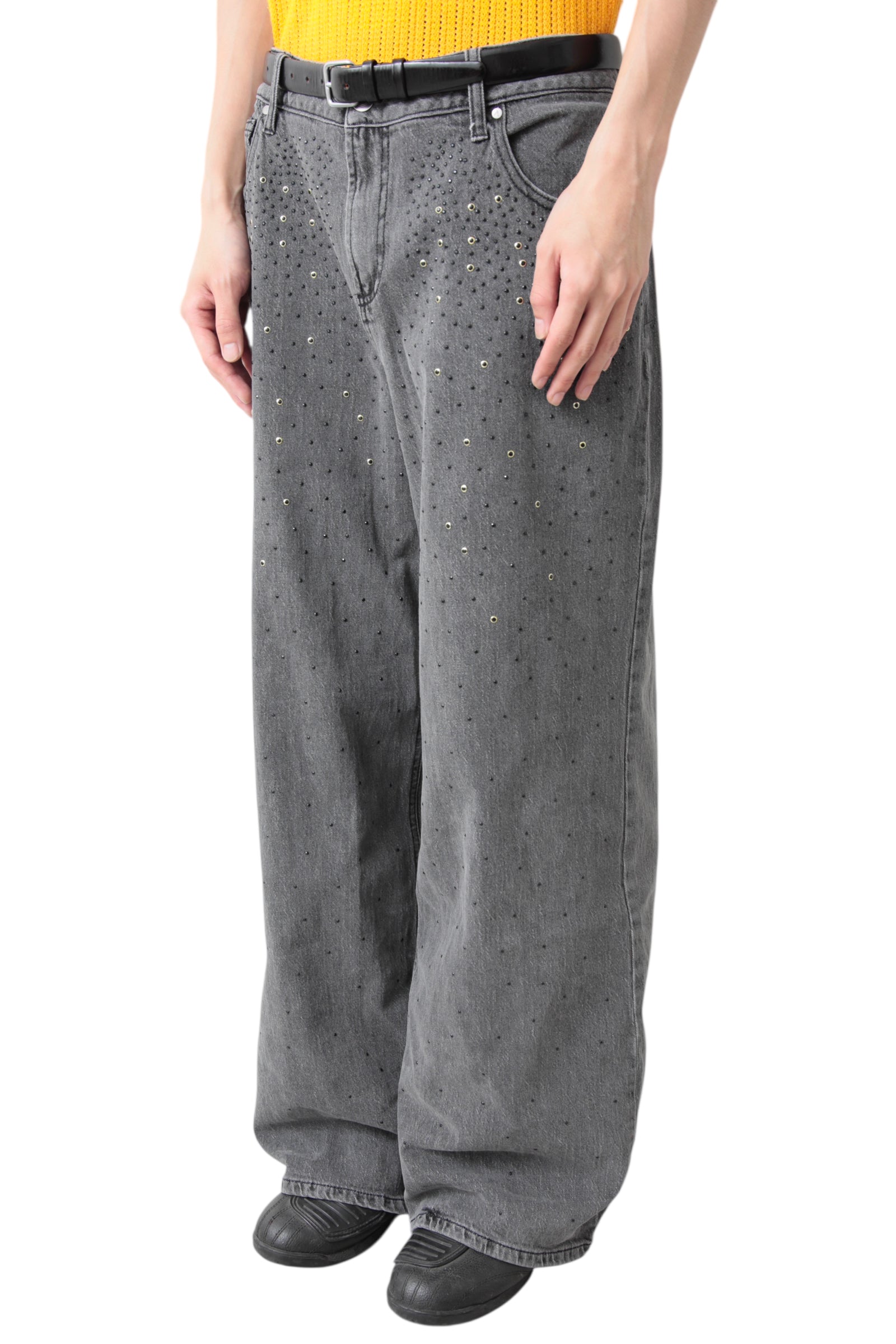 RHINESTONE BLACK BAGGY DENIM PANTS