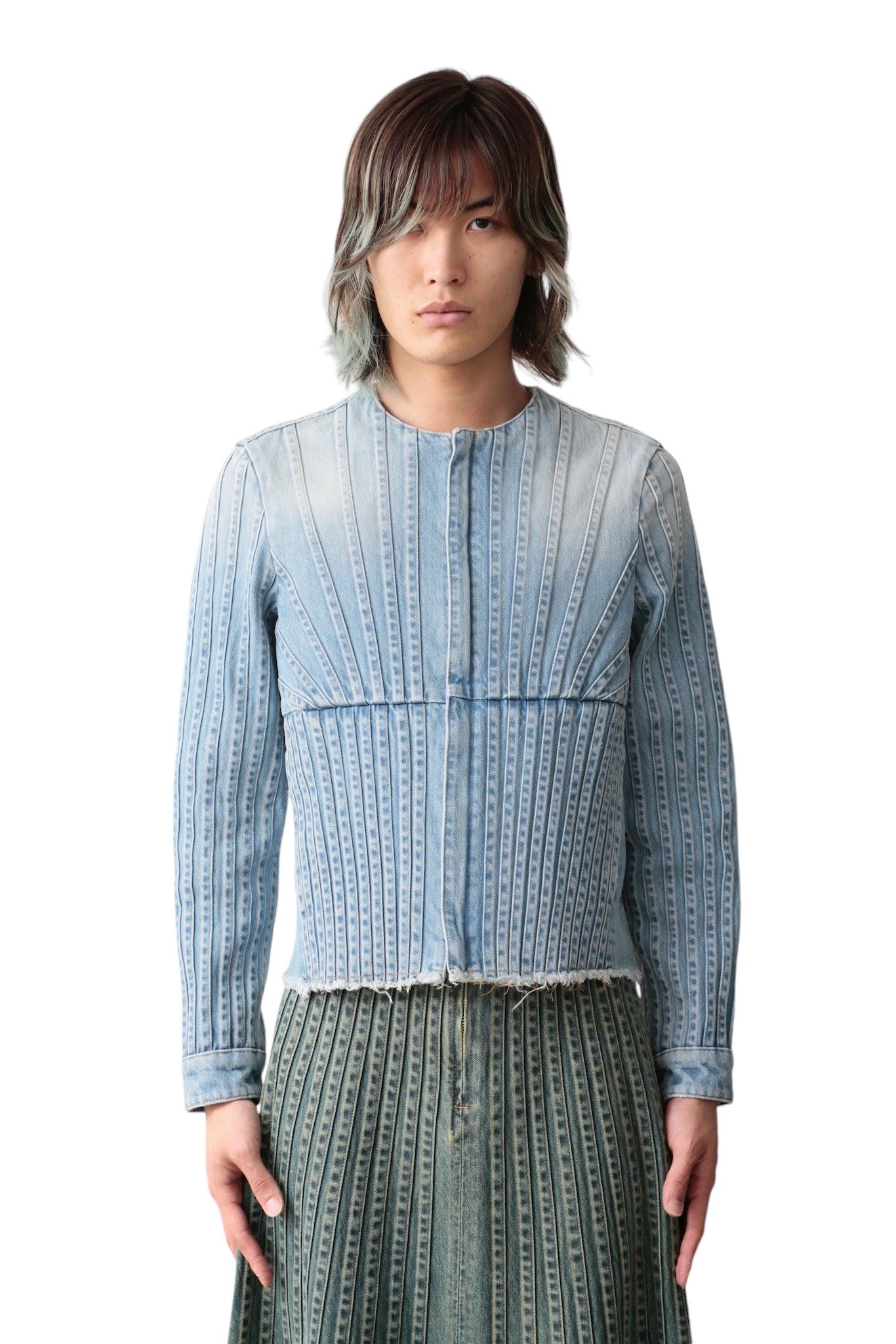 STEFAN COOKE PANELLED TRUCKER IN STONE-WASHED DENIM