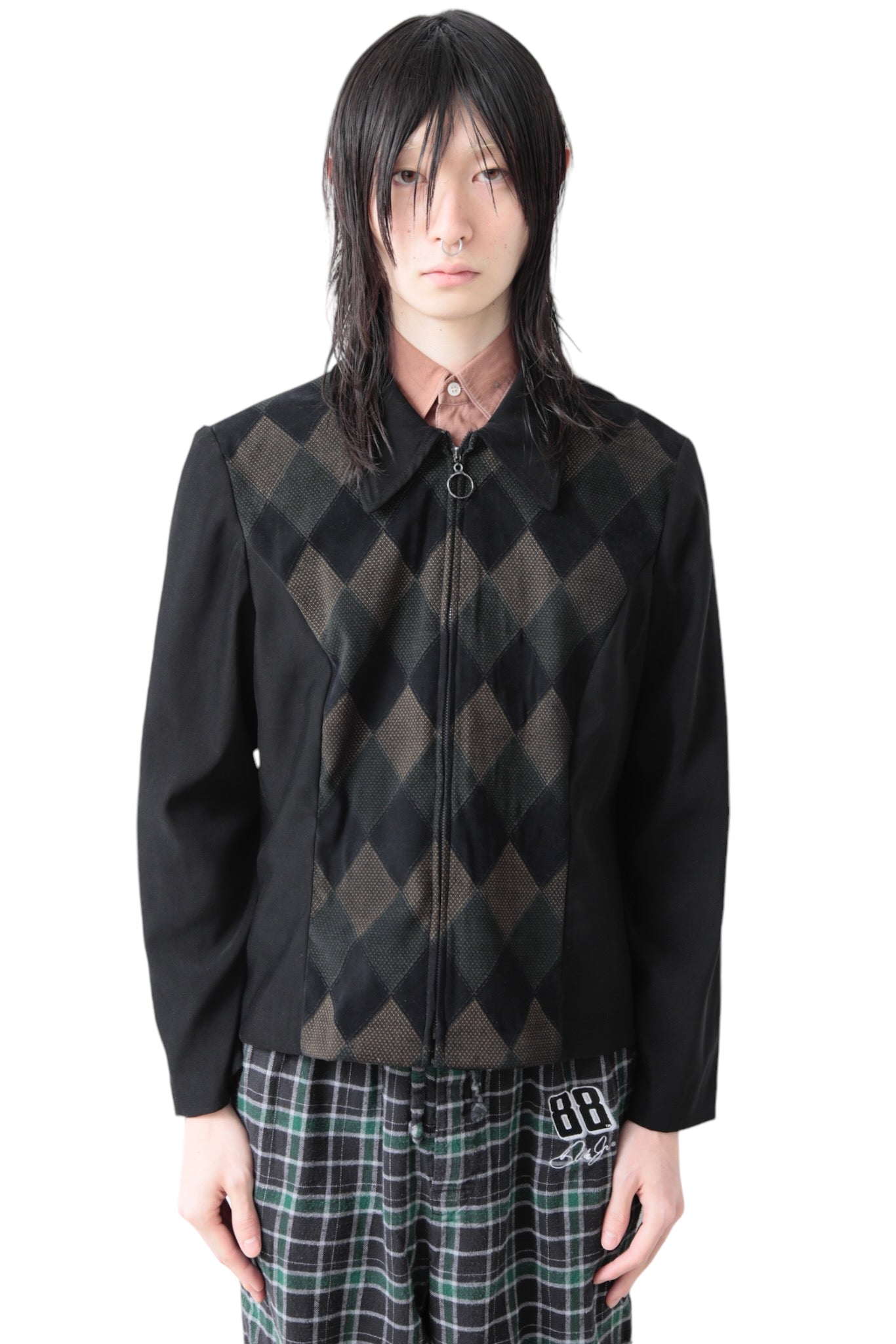 ARGYLE PATTERN ZIP UP BLOUSON