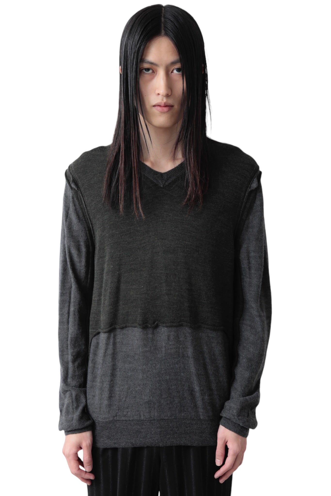 AD2007 COMME DES GARCONS HOMME PLUS BI COLOR SWITCHING V NECK SWEATER