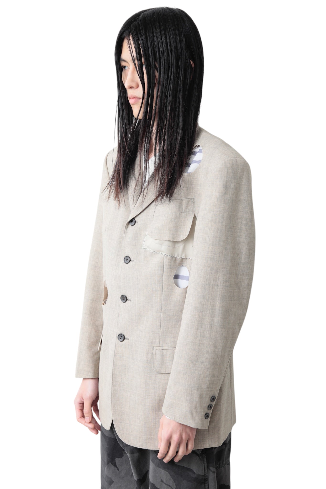 JEAN PAUL GAULTIER HOMME HOLE LAYERED TAILORED JACKET