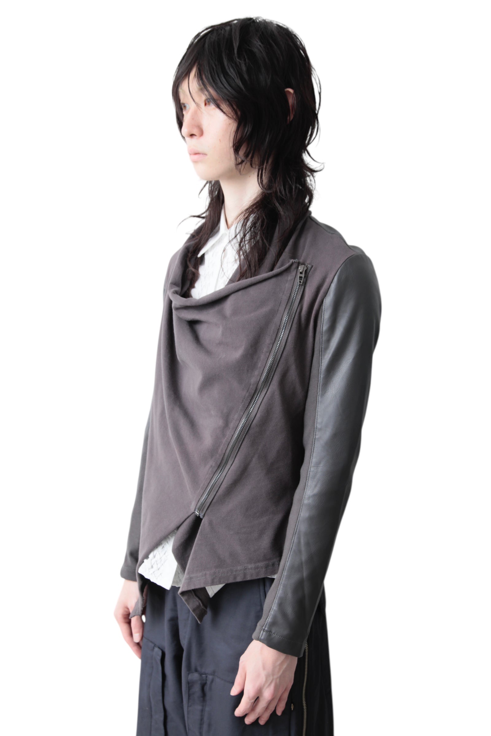 Draped Switching Zip Blouse