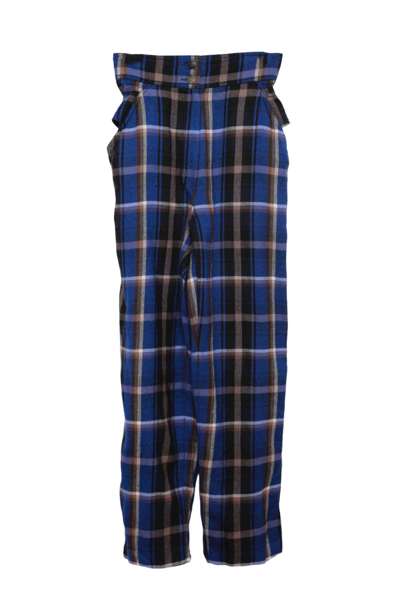 BELTED CHECK WOOL PANTS