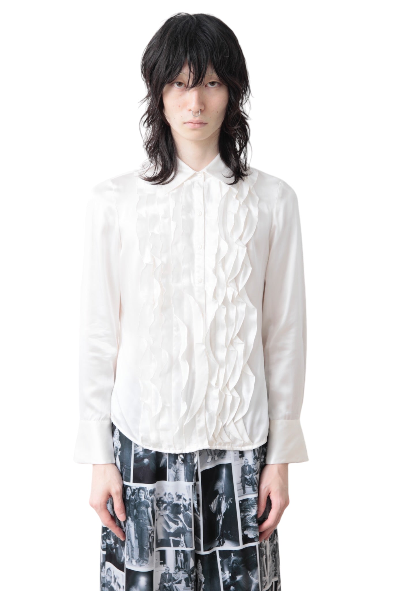 GLOSSY FRILL SHIRT