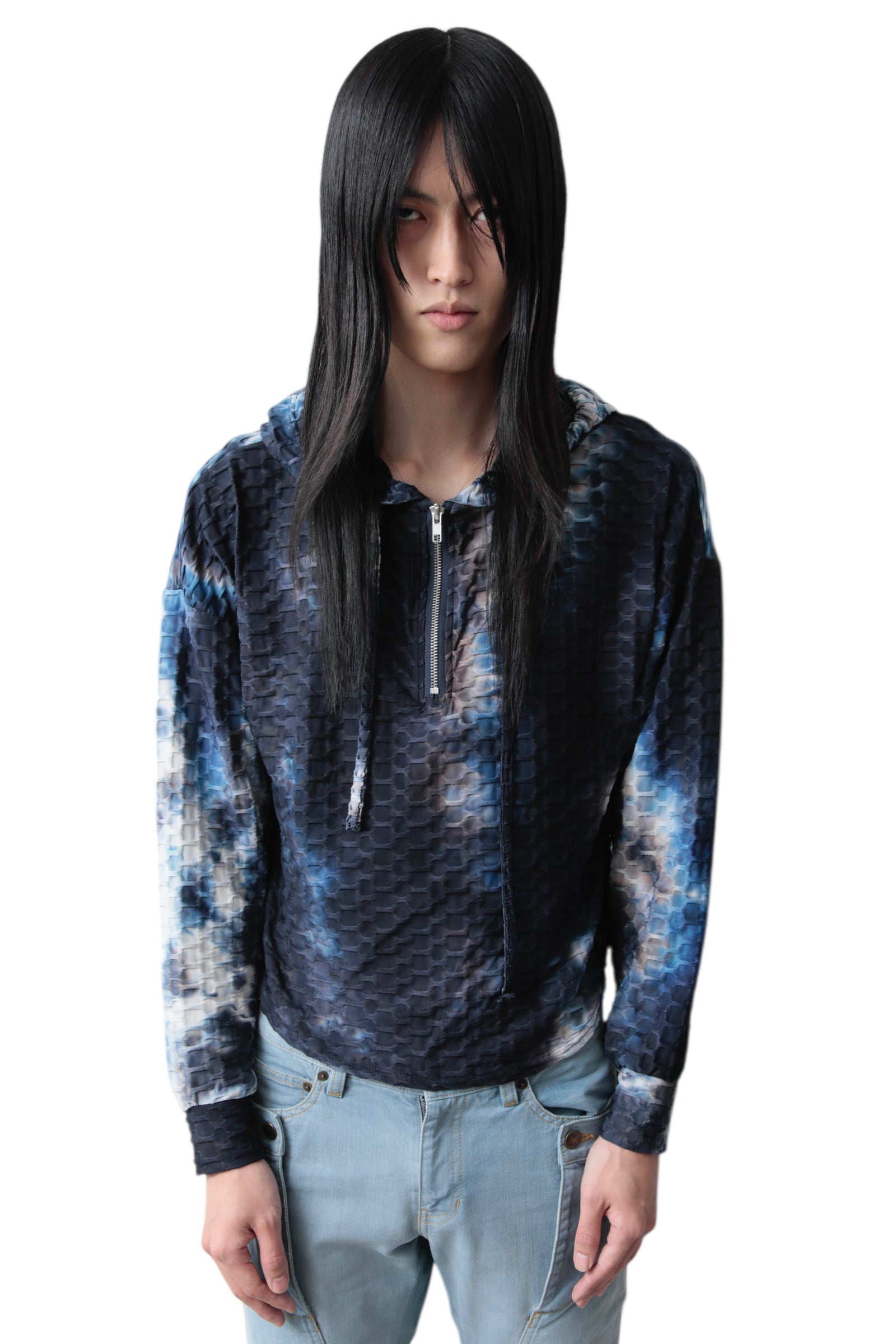 TIE DYE HALF ZIP TEXTURE HOODIE