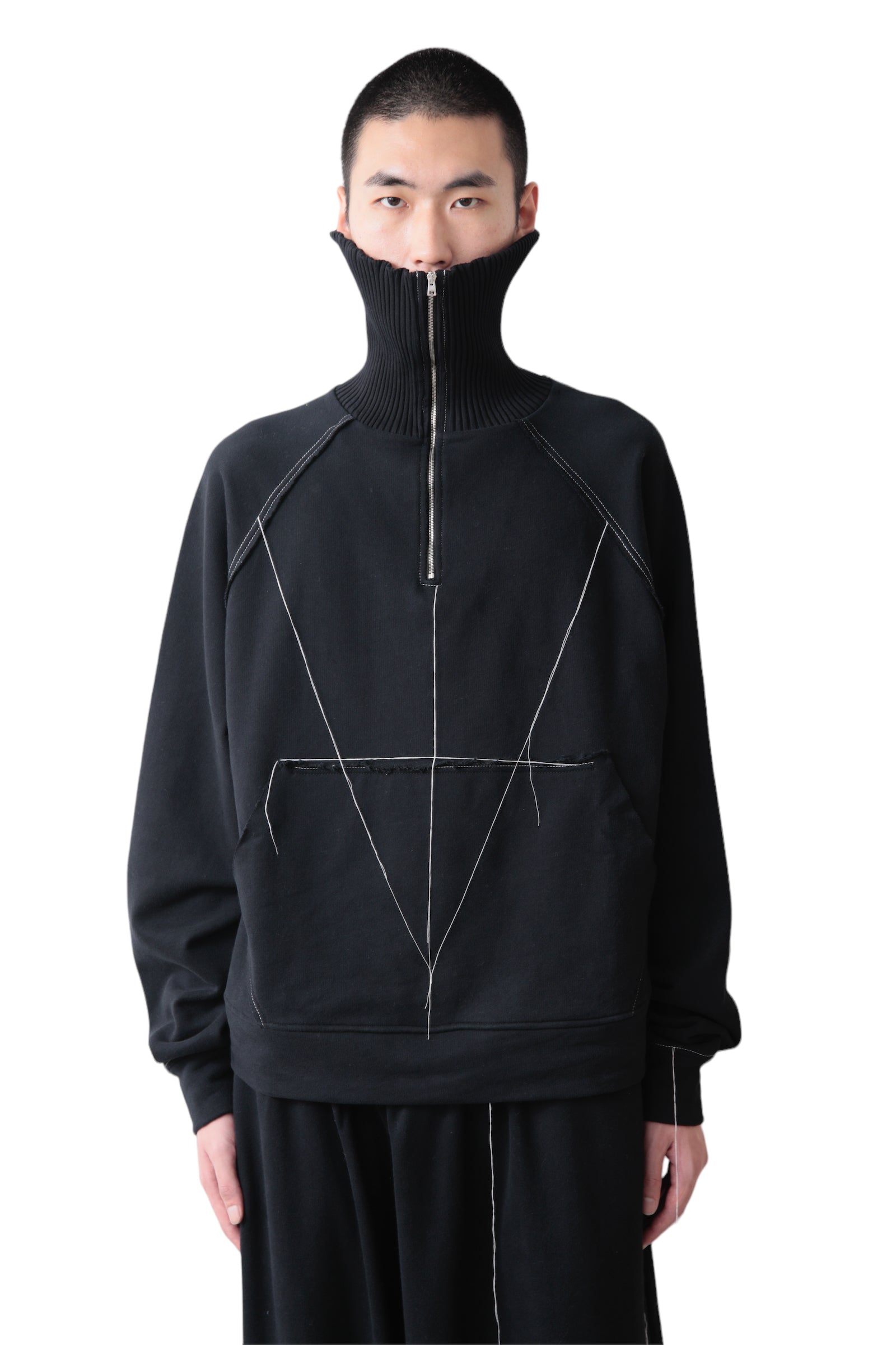 AIREI CONTRAST STITCH ZIPPED COLLAR SWEAT SHIRT