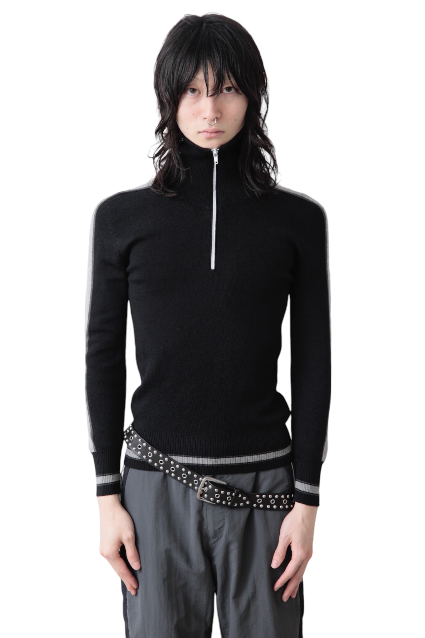 DIOR HOMME HIGH NECK HALF ZIP SIDE LINE SWEATER