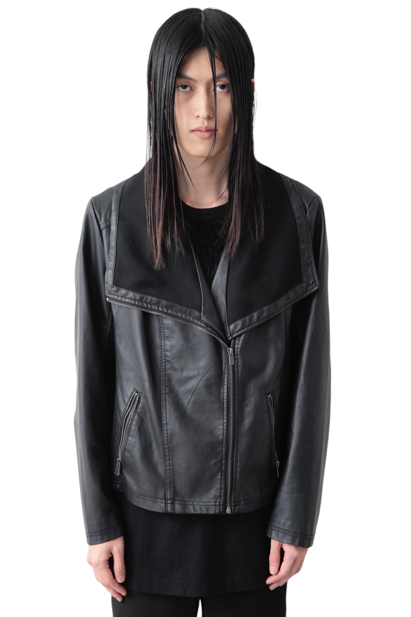 CROPPED FULL ZIP LEATHER RIDERS JACKET