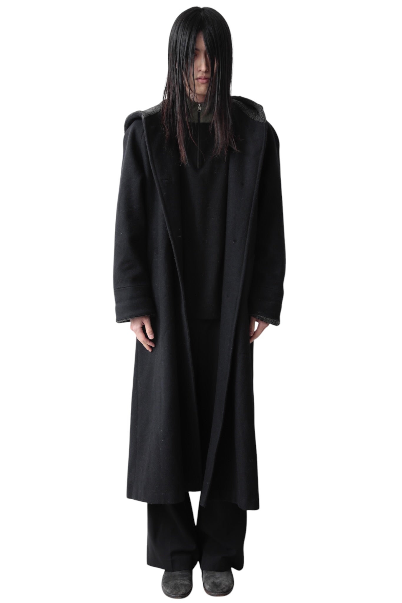 BUTTON UP BOA HOODED MAXI COAT