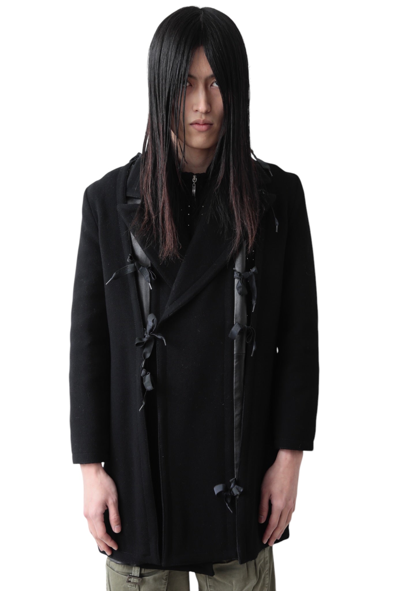 DIRK BIKKEMBERGS LEATHER SWITCHING RIBON COAT