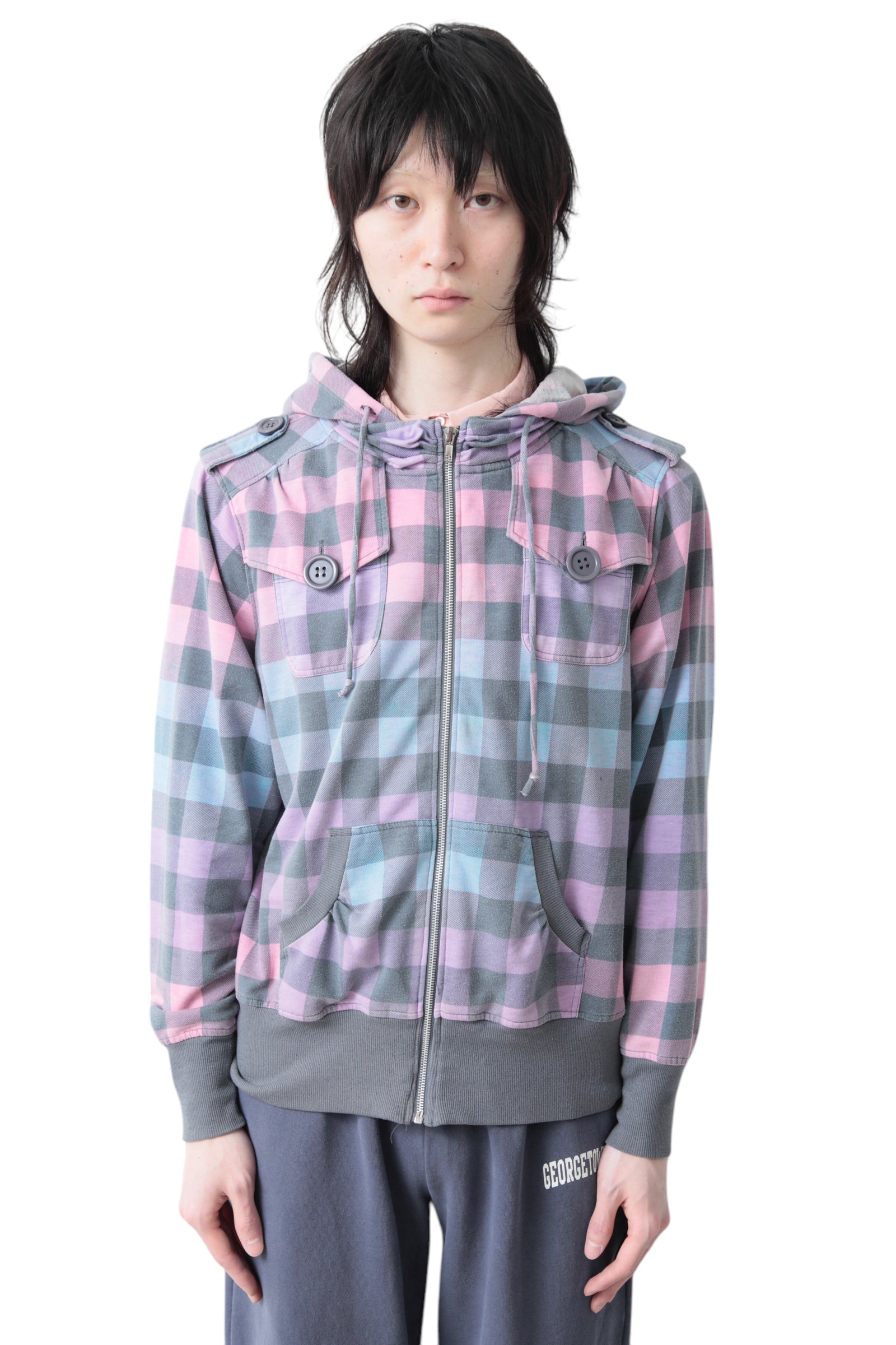 MULTI COLOR CHECK ZIP UP HOODIE