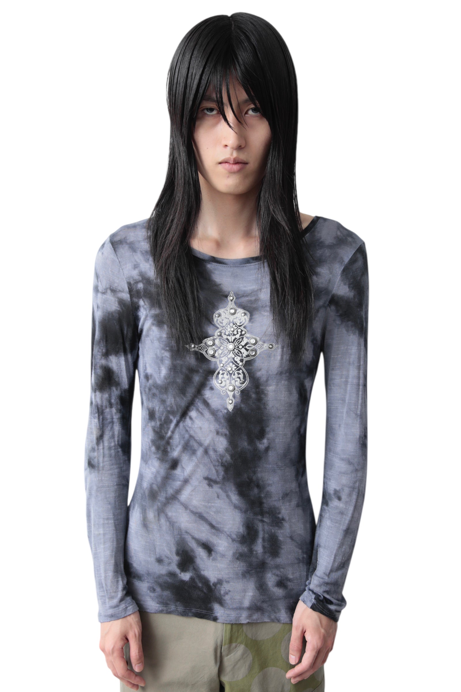 METAL CROSS TIE DYE LONG SLEEVE T-SHIRT