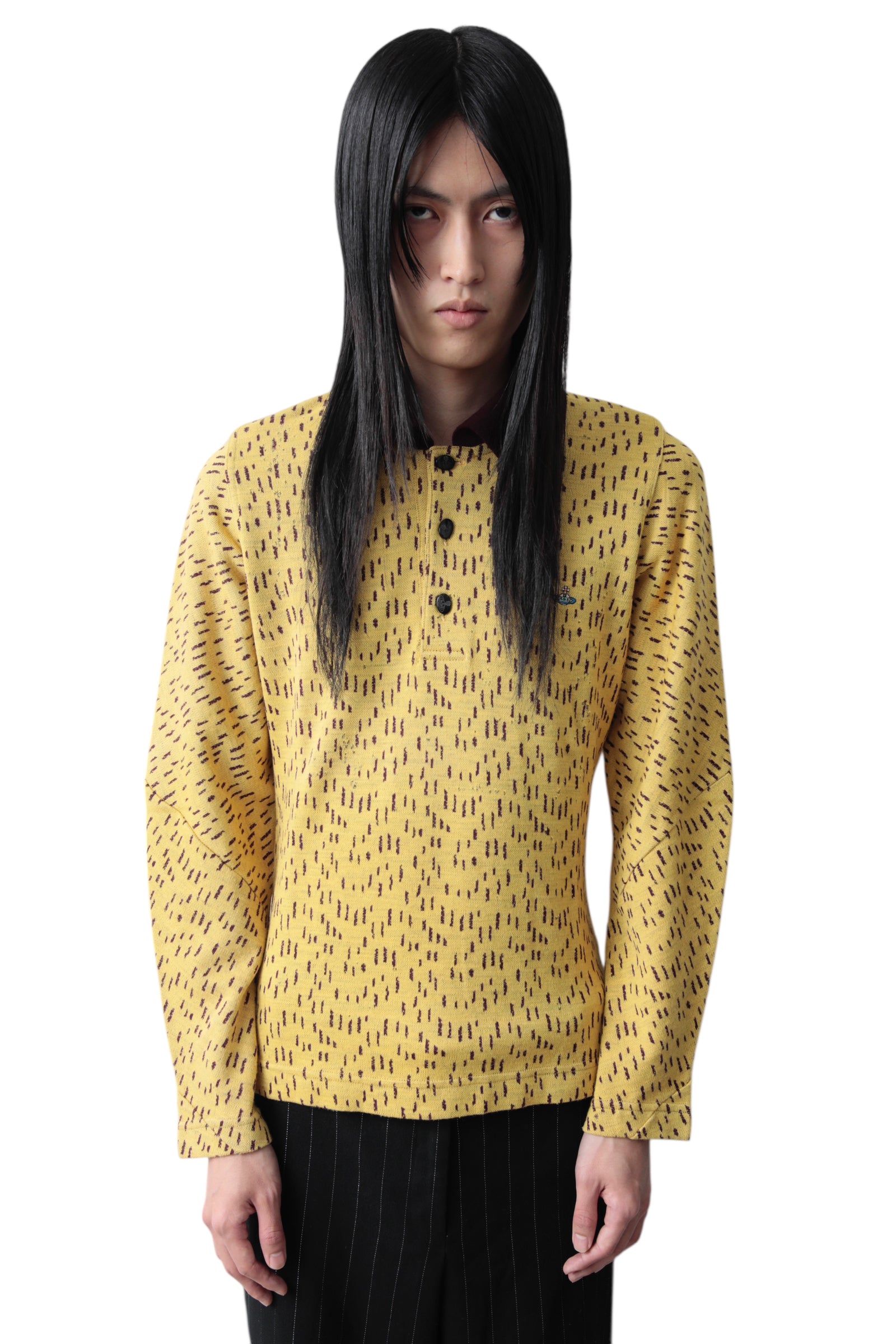 EARLY 2000s VIVIENNE WESTWOOD MAN CHALK PATTERNED KNIT POLO SHIRT