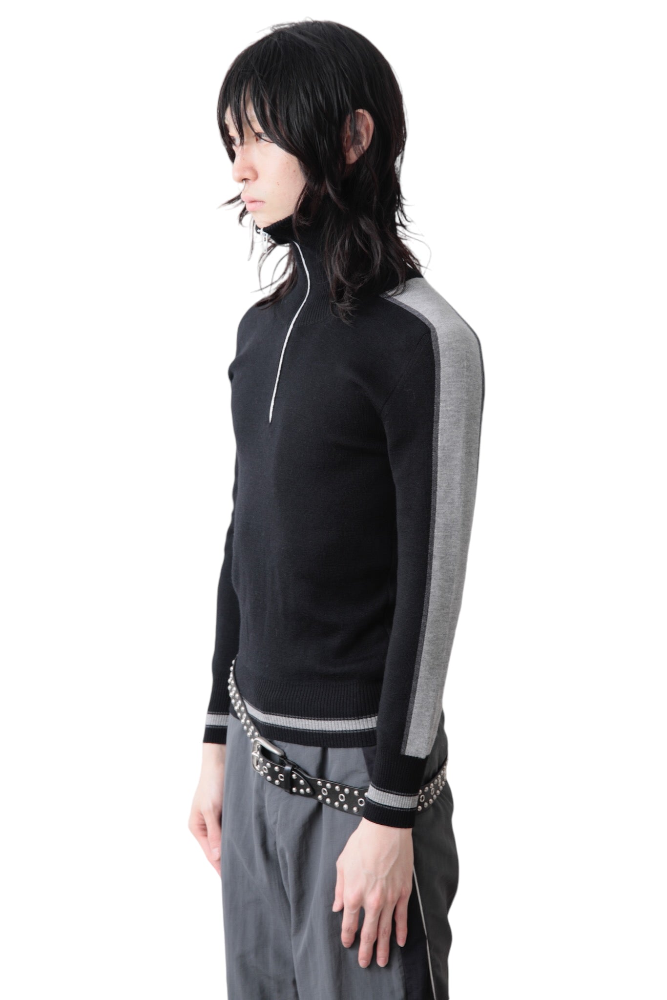 DIOR HOMME HIGH NECK HALF ZIP SIDE LINE SWEATER