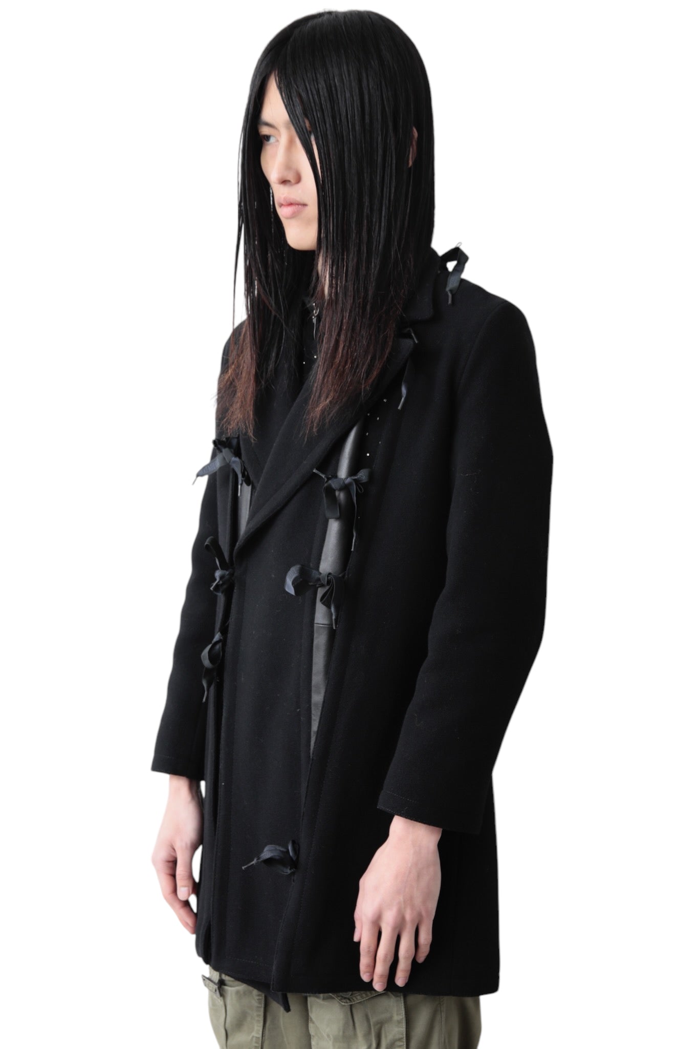 DIRK BIKKEMBERGS LEATHER SWITCHING RIBON COAT