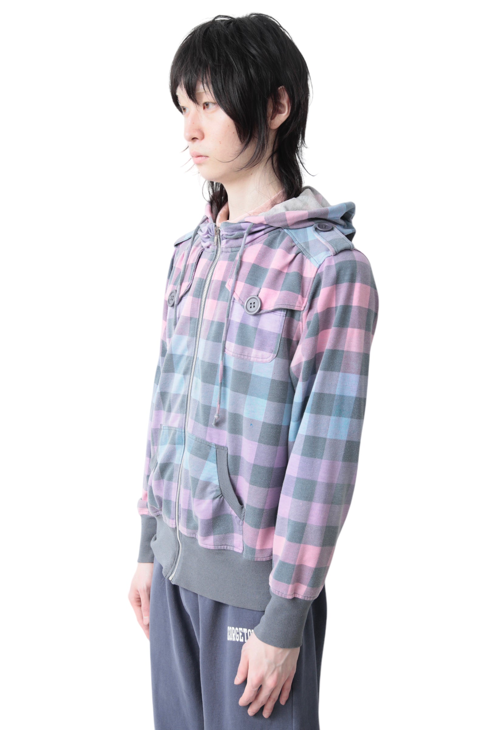 MULTI COLOR CHECK ZIP UP HOODIE